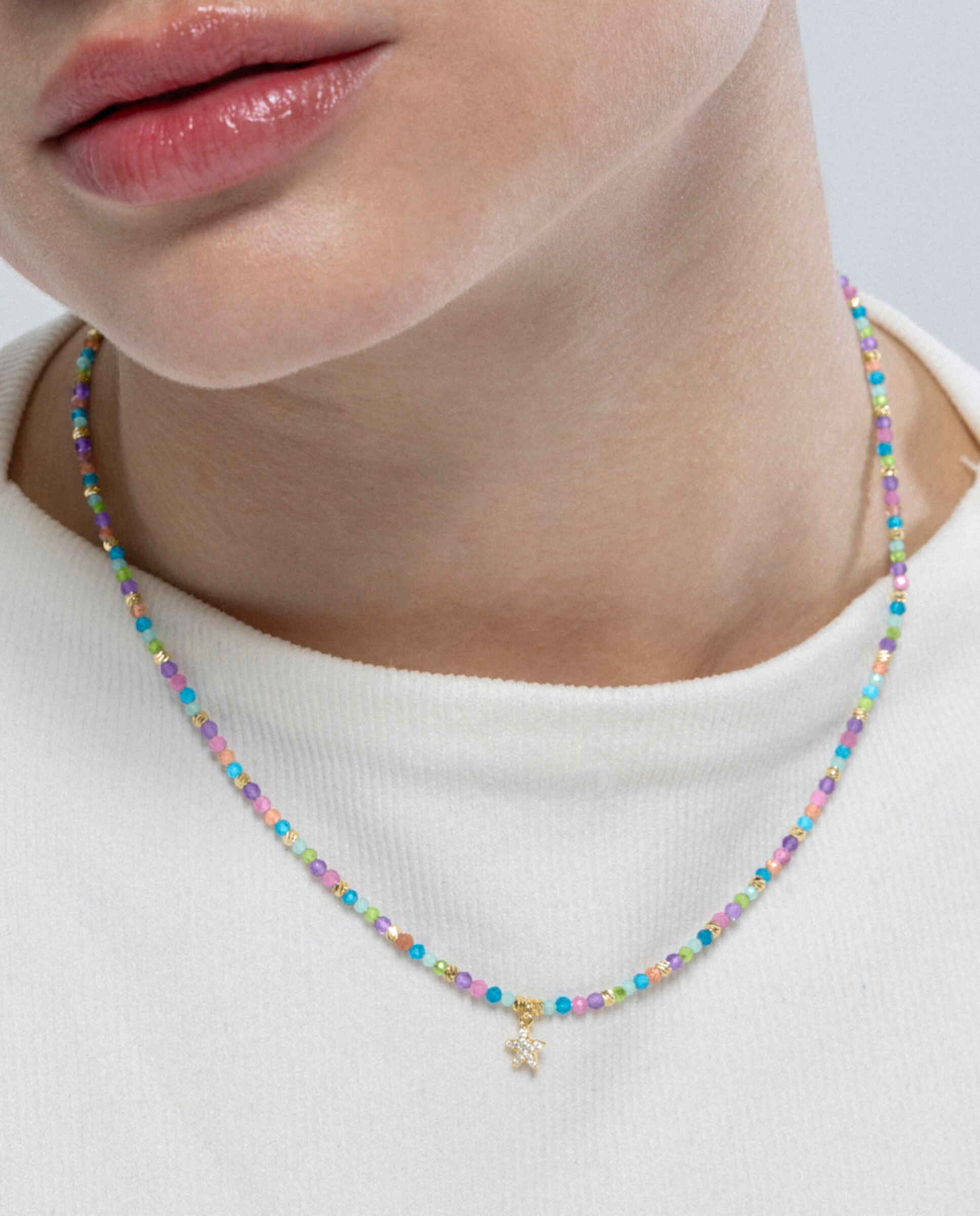 Colar Pide Un Deseo de Prata de Lei 925 com Acabamento em Ouro de 18 Quilates e Cristal Multicolor Multicolor-3