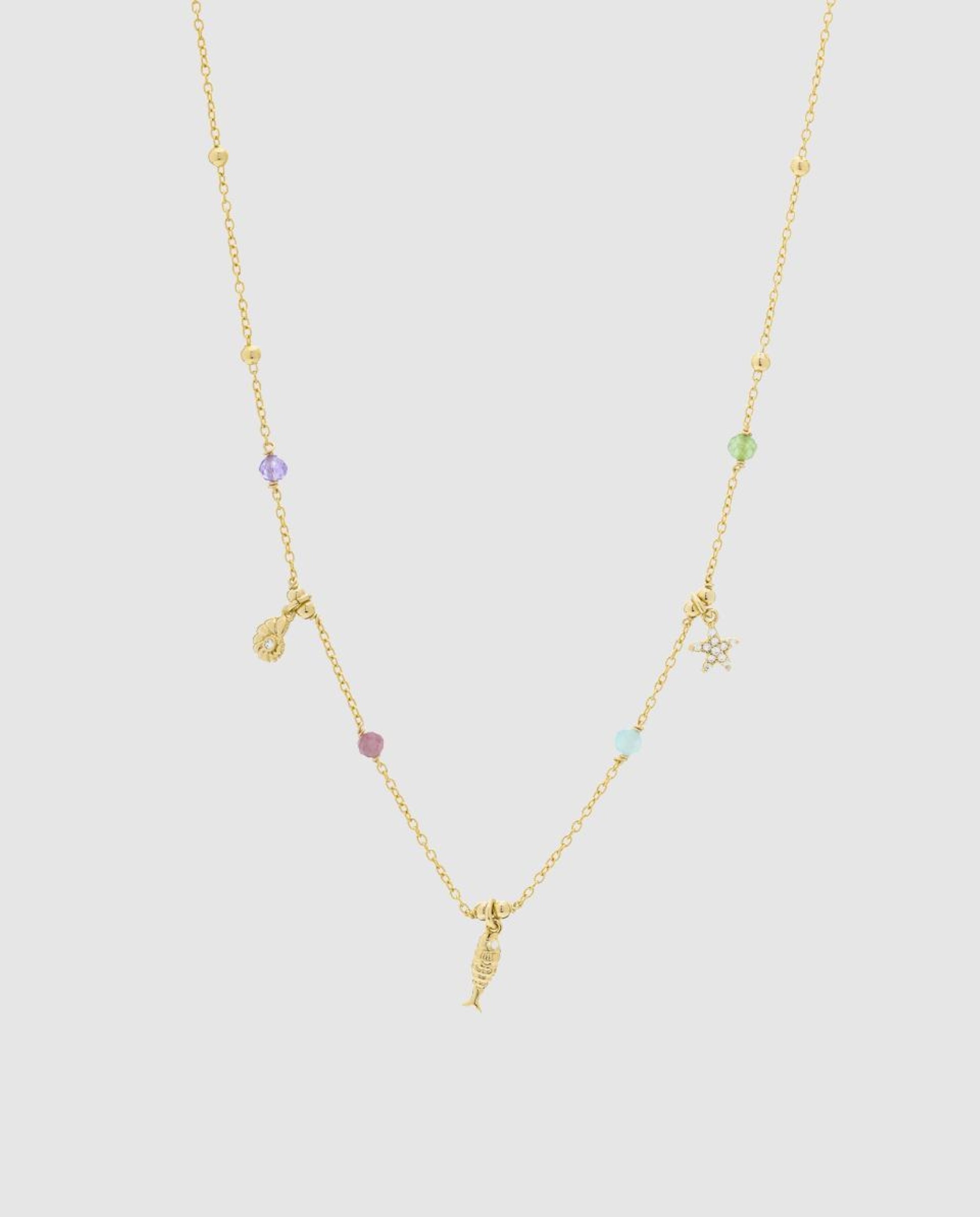 Colar Pide Un Deseo de Prata de Lei 925 com Acabamento em Ouro Amarelo de 18 Quilates e Cristal Multicolor Multicolor-1