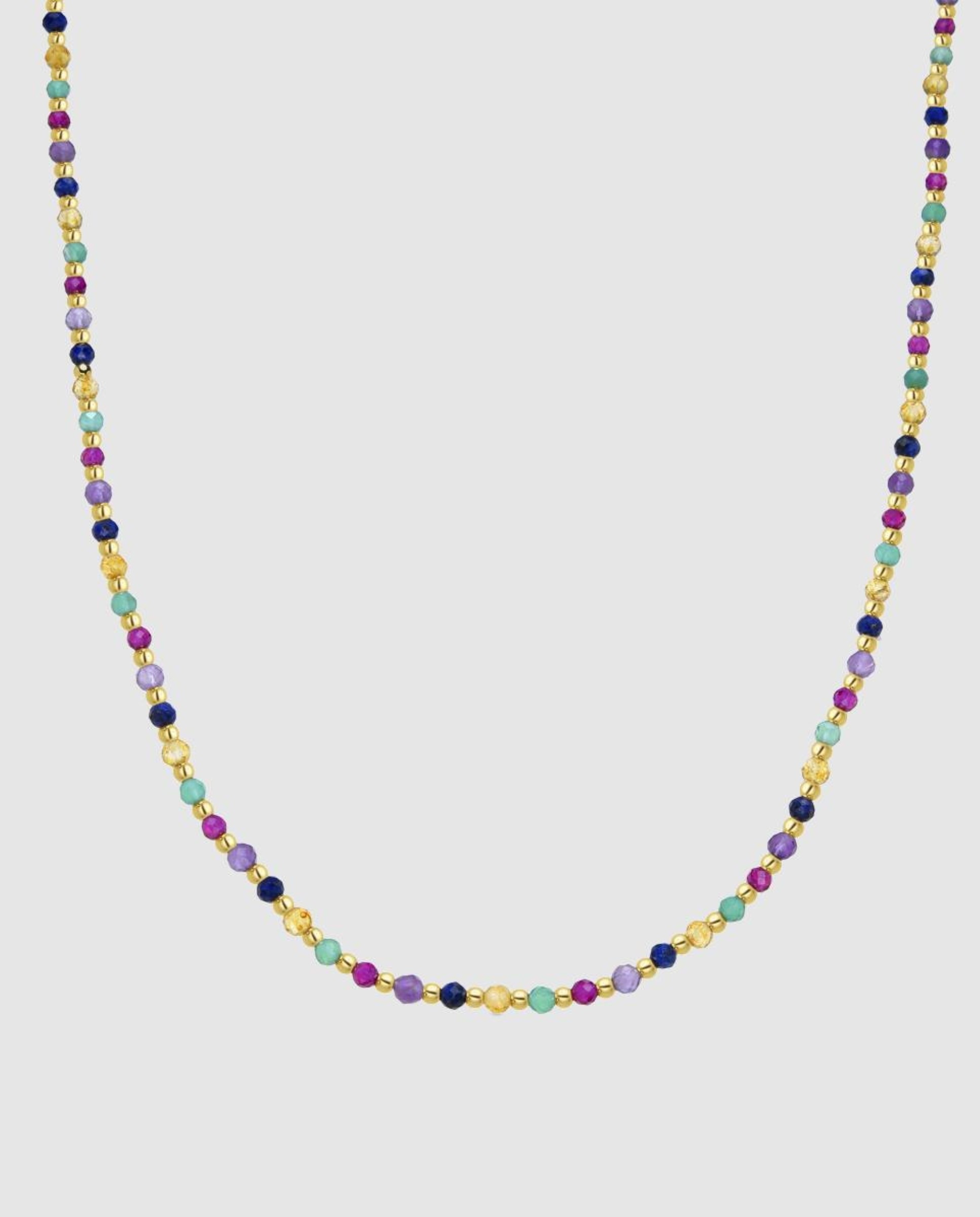 Colar Trendy de Prata de Lei 925 com Acabamento em Ouro Amarelo de 18 Quilates e Cristal Multicolor Multicolor-1