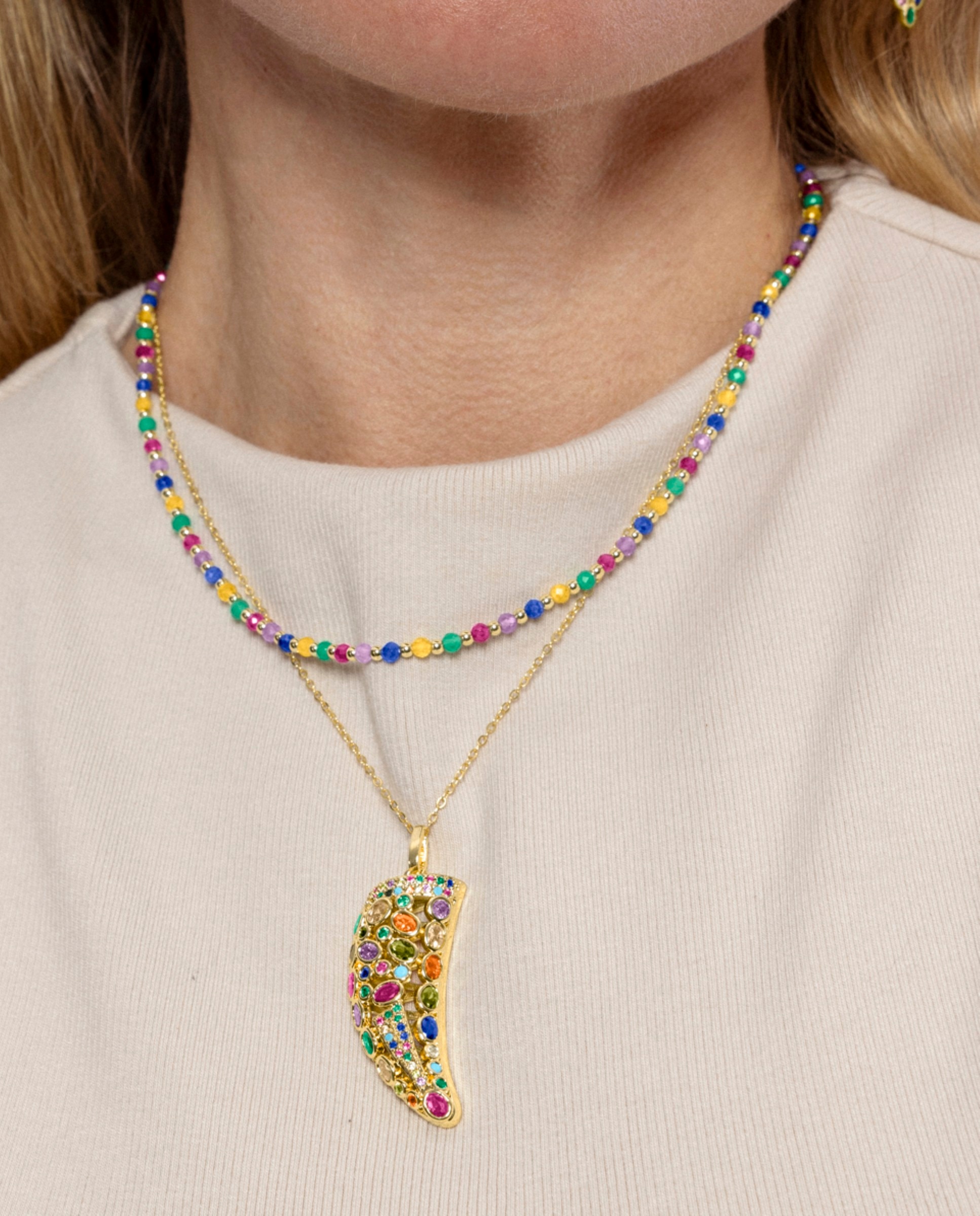 Colar Trendy de Prata de Lei 925 com Acabamento em Ouro Amarelo de 18 Quilates e Cristal Multicolor Multicolor-3