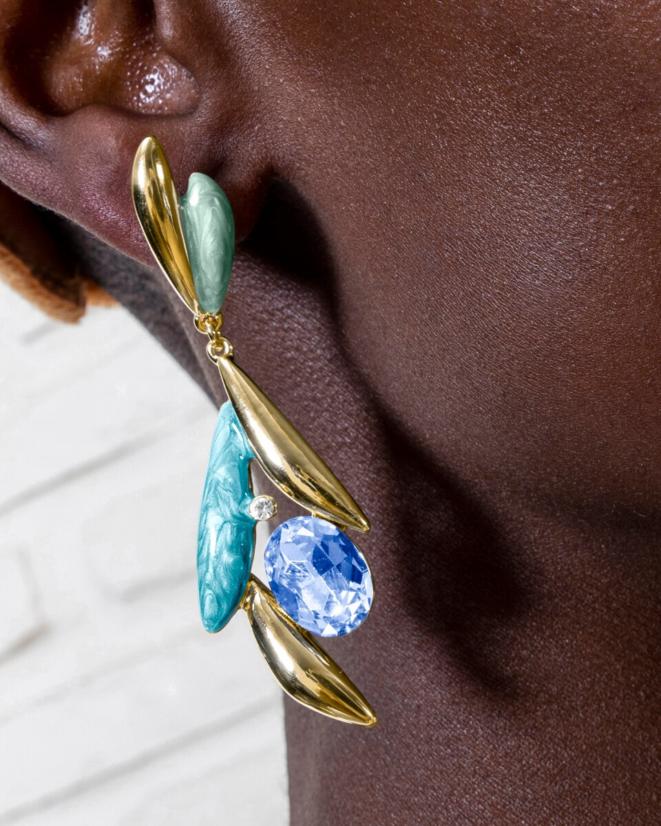 Brincos África Acabados em Ouro Amarelo de 18 Quilates com Zircónios Topázio Azul Dourado-4
