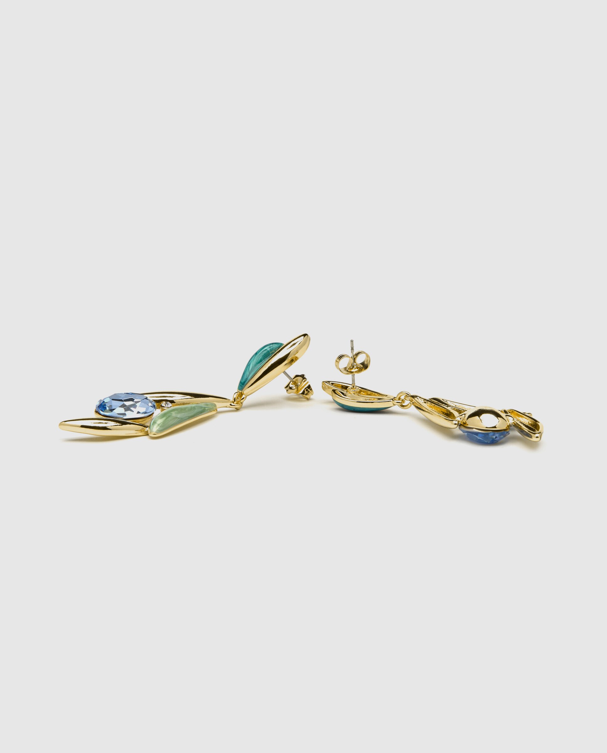 Brincos África Acabados em Ouro Amarelo de 18 Quilates com Zircónios Topázio Azul Dourado-6
