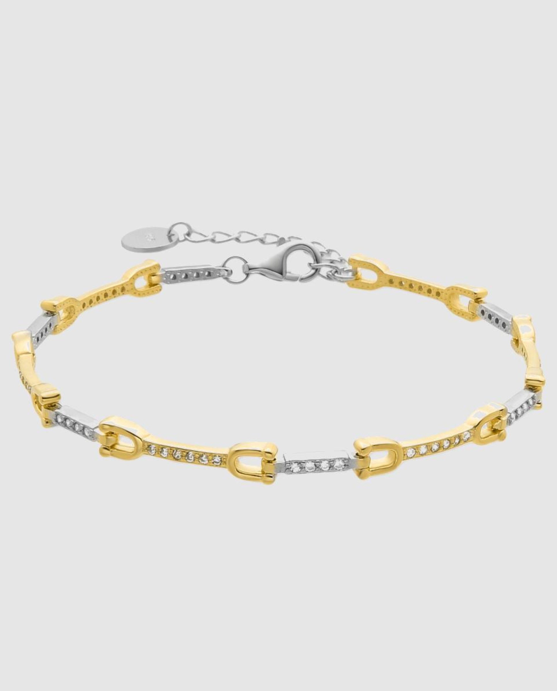 Pulseira de Elos Momentos para Brilhar de Prata de Lei 925 Acabada em Ouro de 18 Quilates com Zirconita Brilhante Branco-1