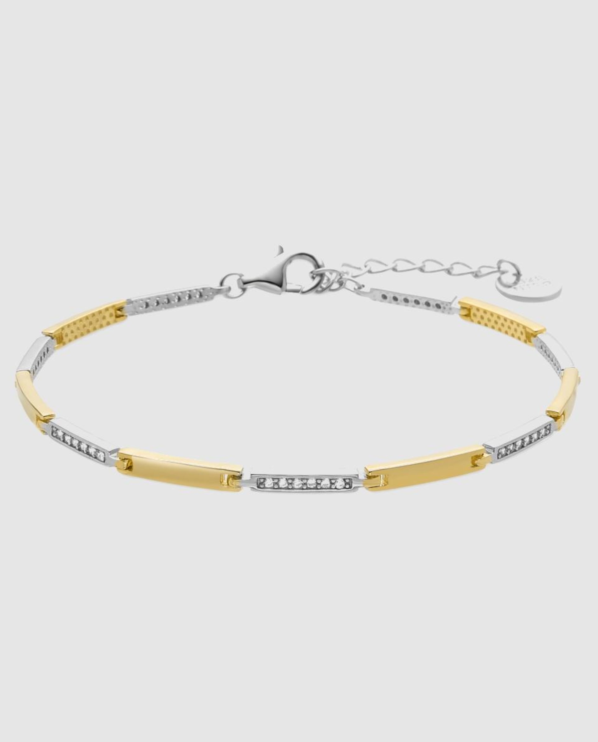Pulseira de Elos Momentos para Brilhar de Prata de Lei 925 Acabada em Ouro de 18 Quilates com Zirconita Brilhante Branco-1