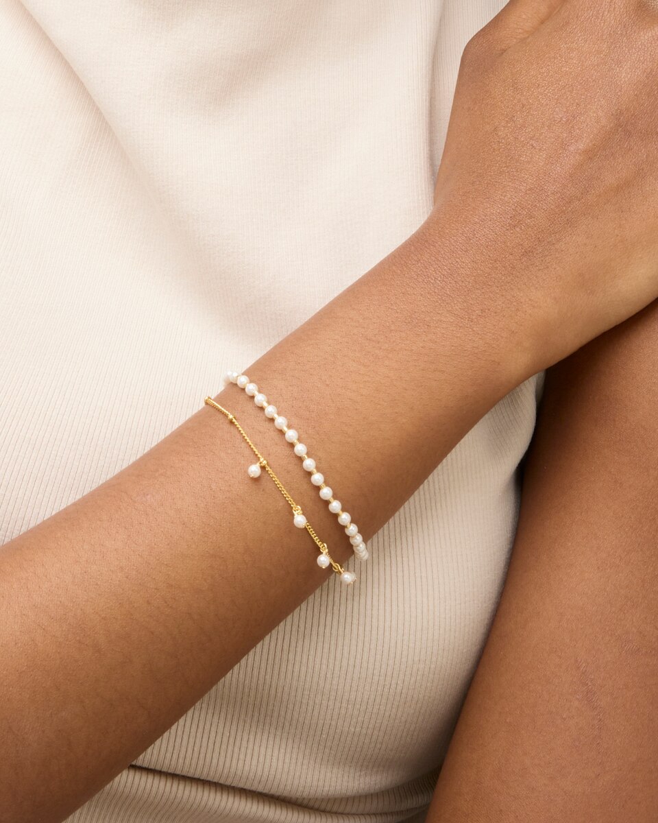 Pulseira com Charms Boho Acabada em Ouro Amarelo de 18 Quilates com Pérola Branca Branco-4