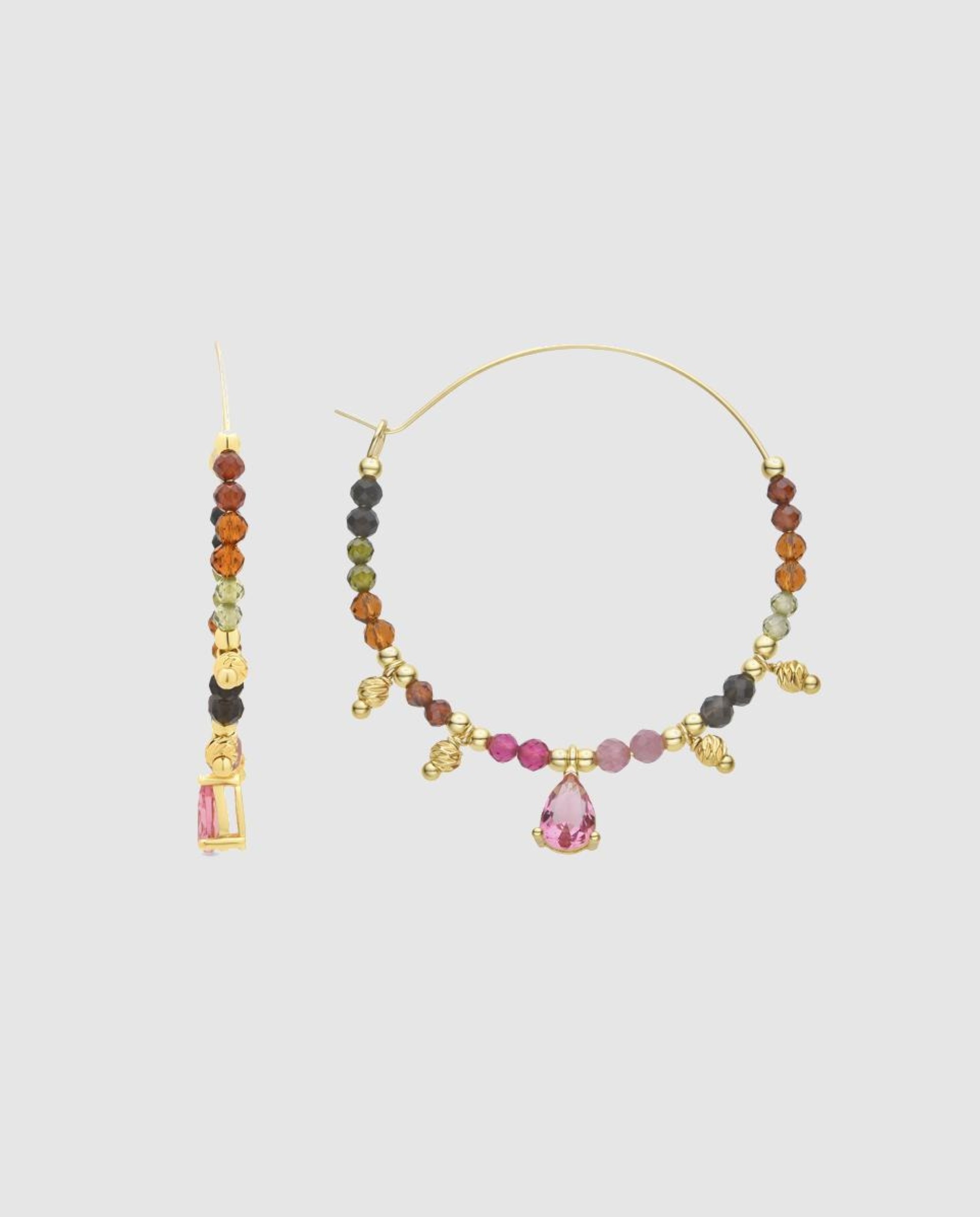 Brincos de Aro Boho com Acabamento em Ouro Amarelo de 18 Quilates com Turmalina Multicolor Multicolor-1