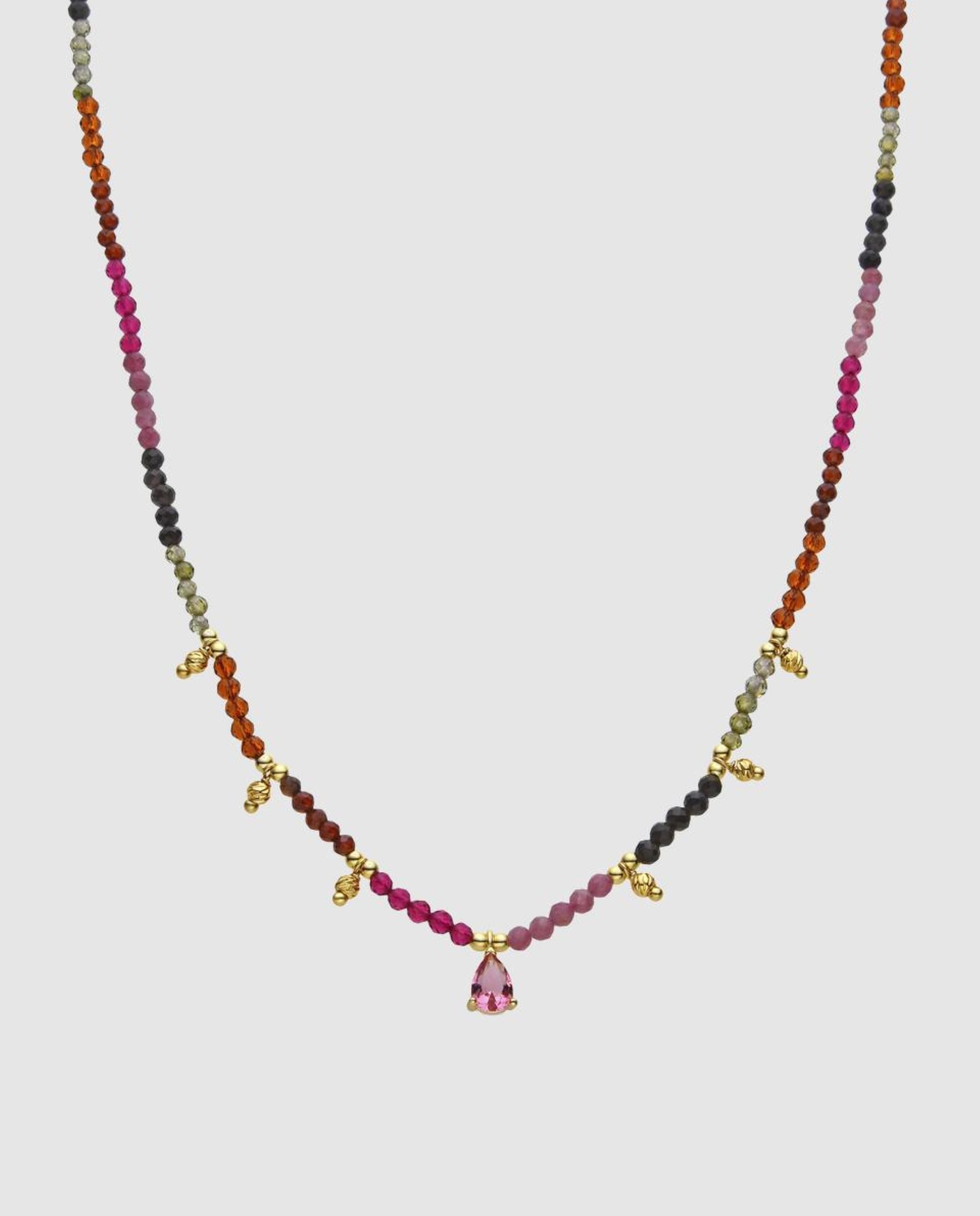 Colar Boho Acabado em Ouro Amarelo de 18 Quilates com Turmalina Multicolor Multicolor-1