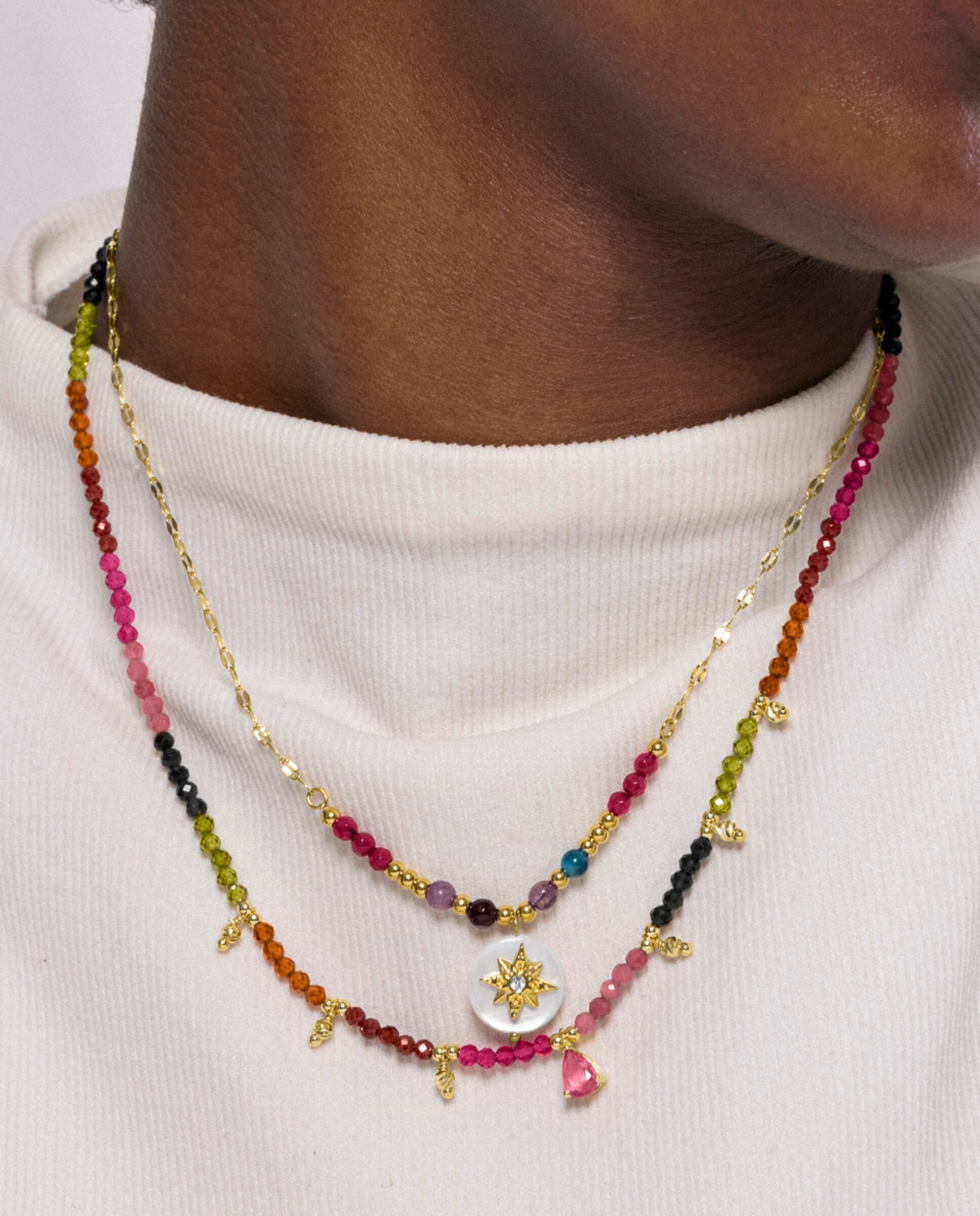 Colar Boho Acabado em Ouro Amarelo de 18 Quilates com Turmalina Multicolor Multicolor-3