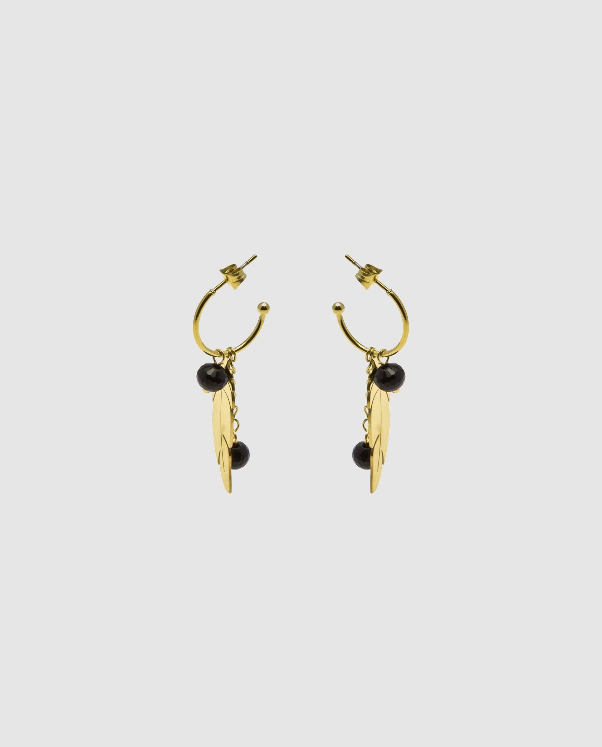 Brincos Boho de Aço com Acabamentos em Ouro Amarelo de 18 Quilates e Ônix Preto-2