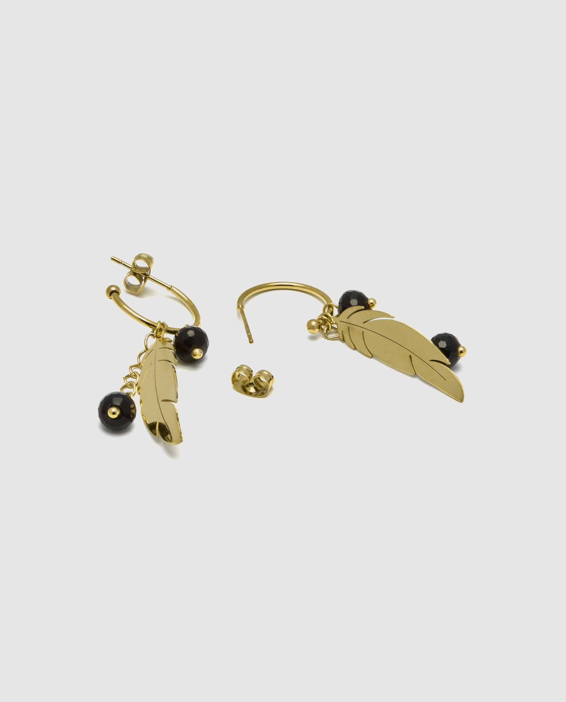 Brincos Boho de Aço com Acabamentos em Ouro Amarelo de 18 Quilates e Ônix Preto-3