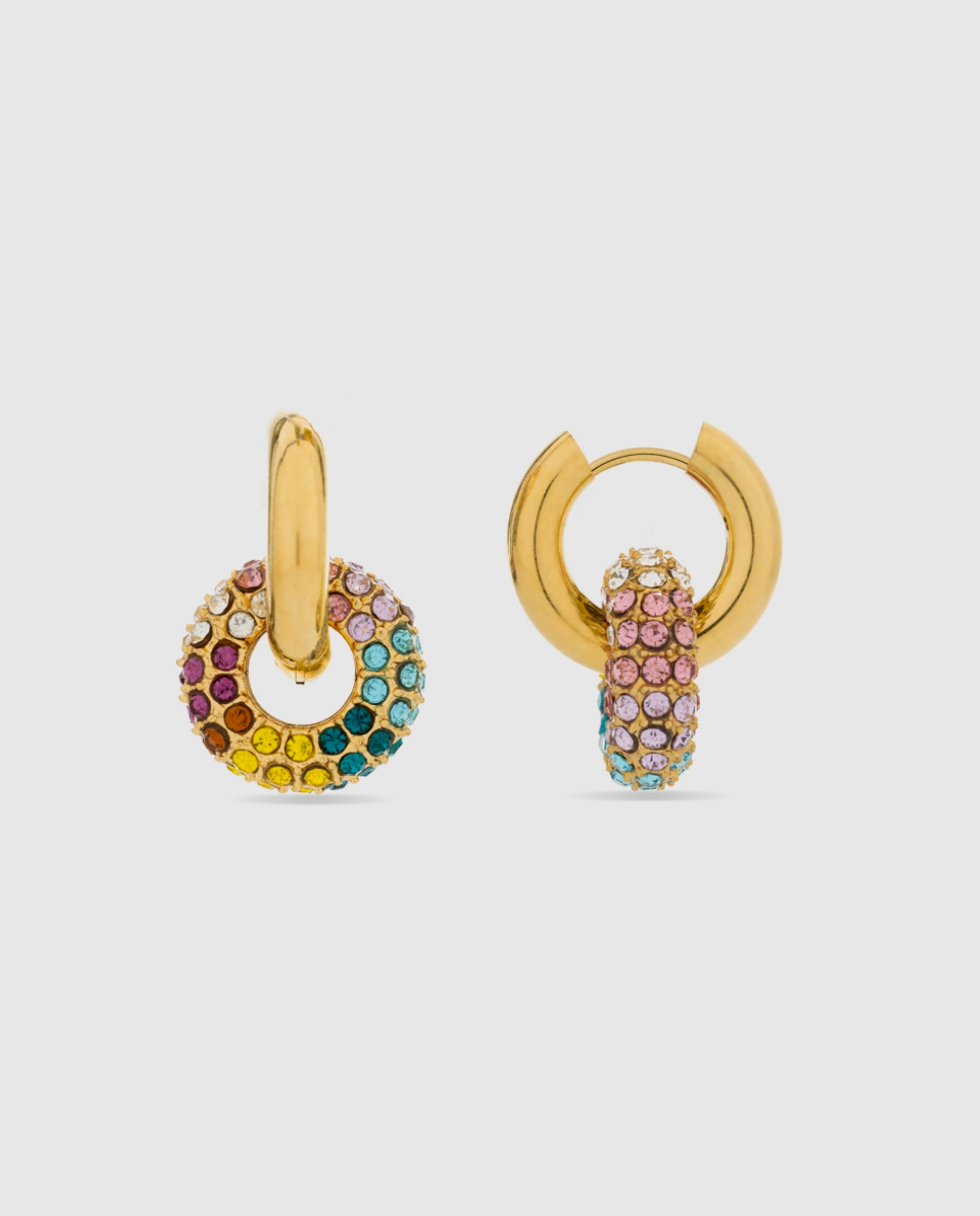 Brincos Boho de Aço com Acabamento em Ouro Amarelo de 18 Quilates e Cristal Multicolor Multicolor-1