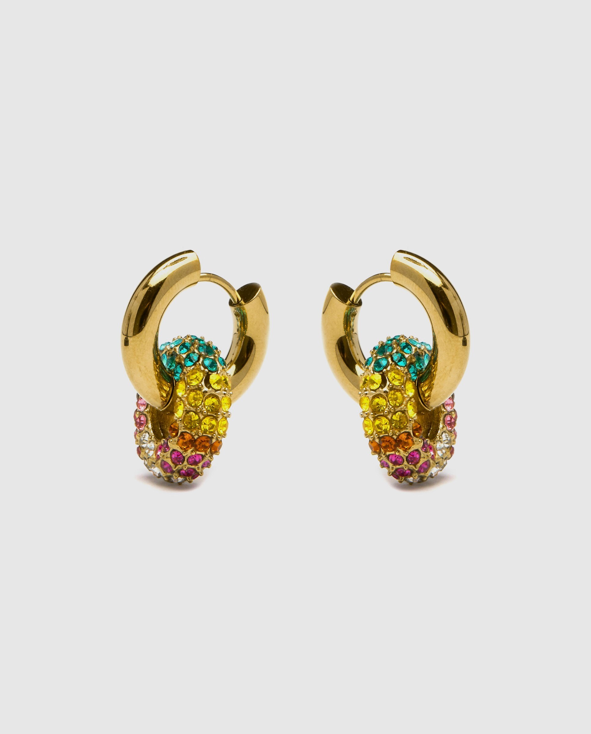 Brincos Boho de Aço com Acabamento em Ouro Amarelo de 18 Quilates e Cristal Multicolor Multicolor-3
