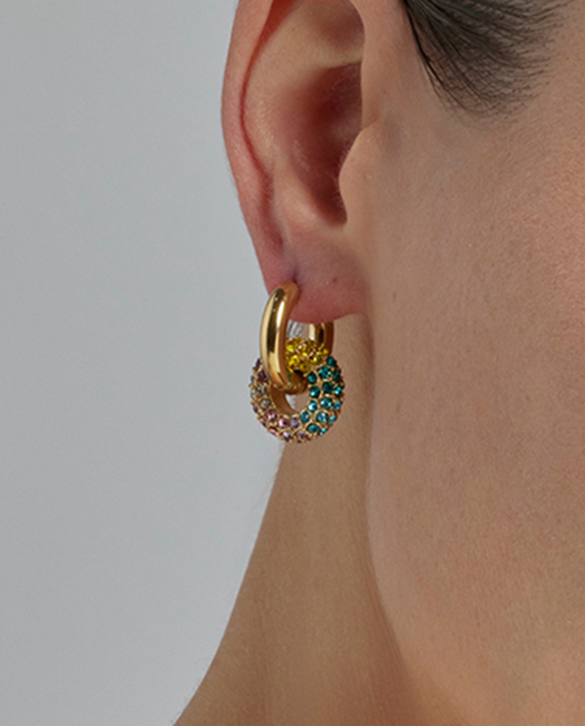 Brincos Boho de Aço com Acabamento em Ouro Amarelo de 18 Quilates e Cristal Multicolor Multicolor-4