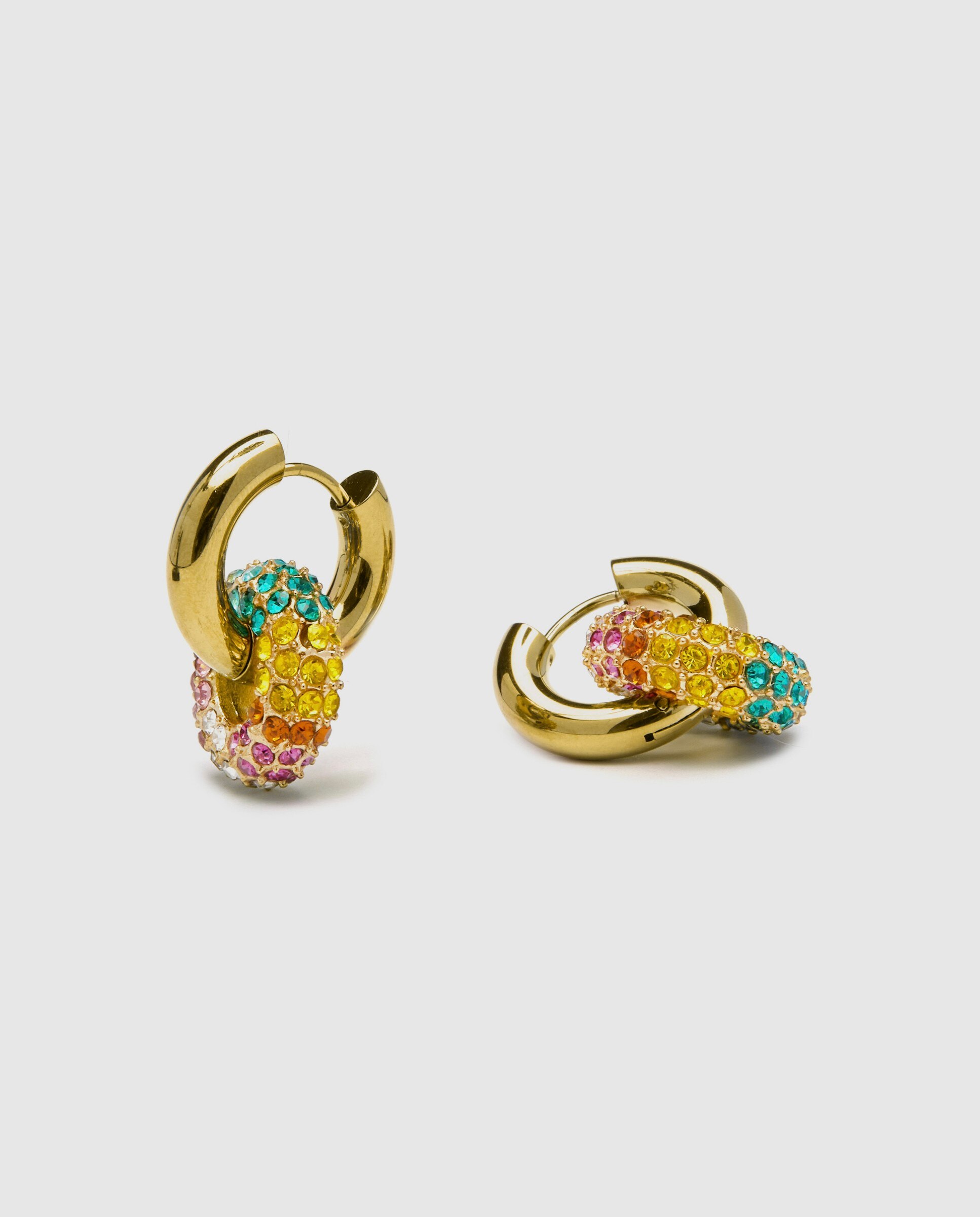 Brincos Boho de Aço com Acabamento em Ouro Amarelo de 18 Quilates e Cristal Multicolor Multicolor-5