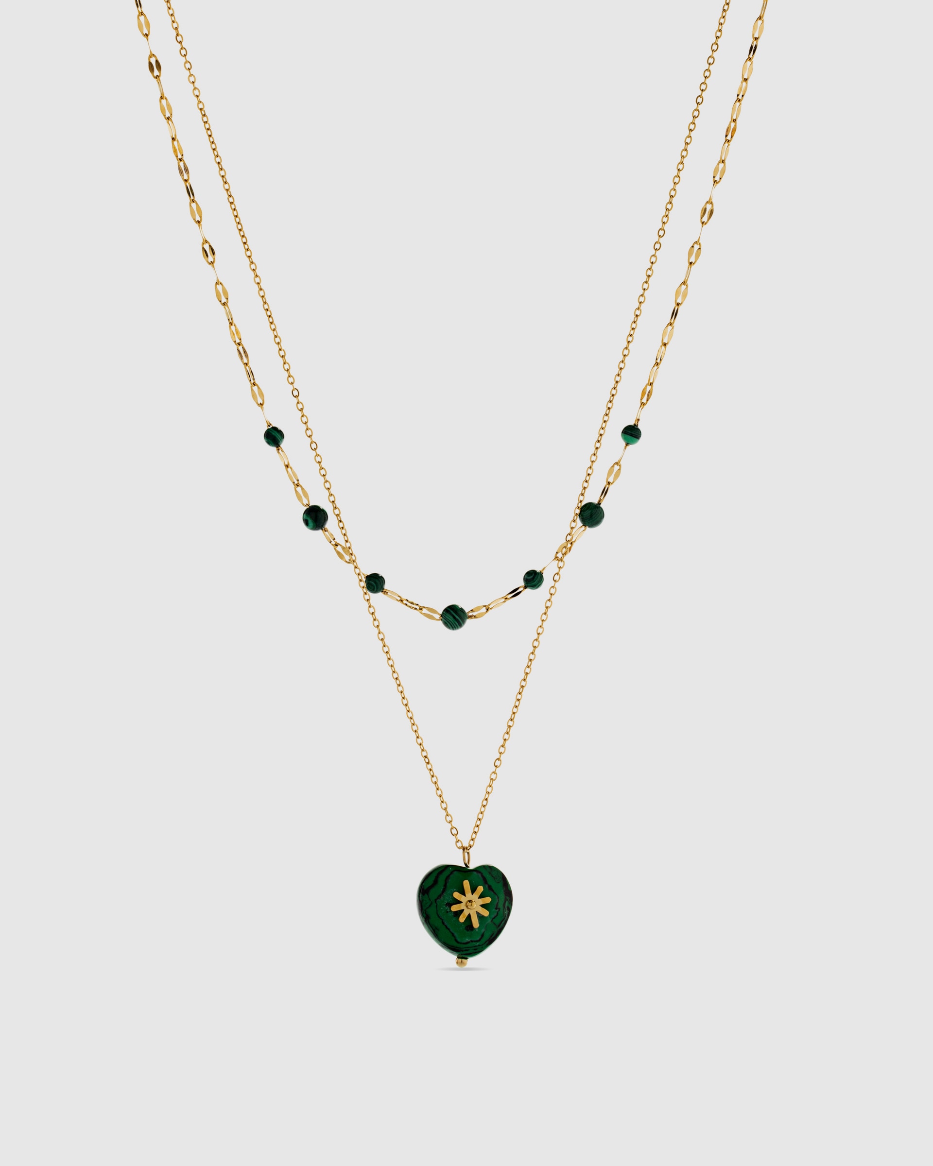 Colar Boho de Aço com Acabamento em Ródio e Malaquita Verde-1