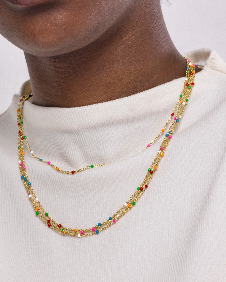 Colar Boho de Aço com Acabamento em Ouro Amarelo de 18 Quilates com Lacado Multicolor Ouro-3