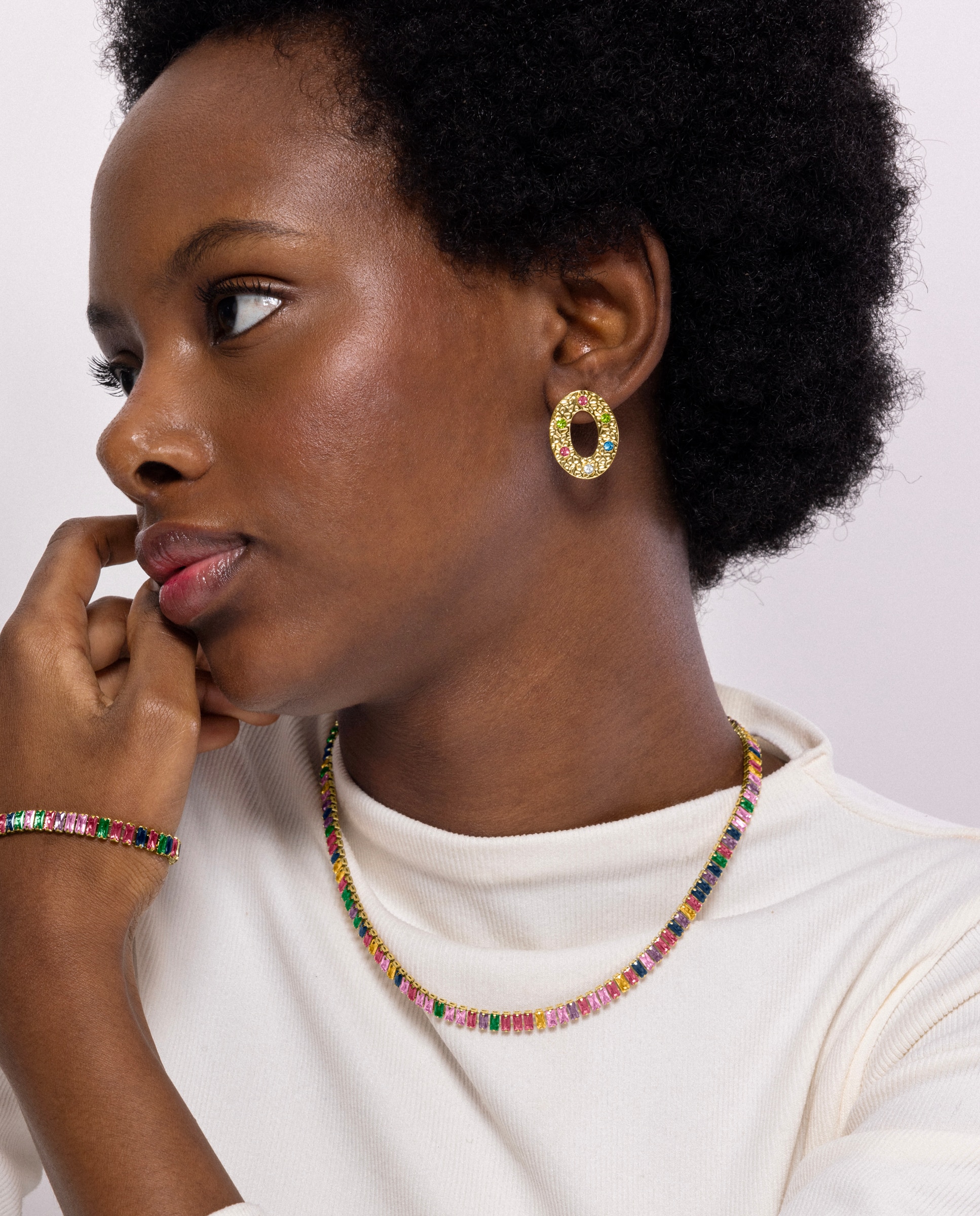 Colar África de Aço com Acabamento em Ouro de 18 Quilates e Zirconita Multicolor Multicolor-2