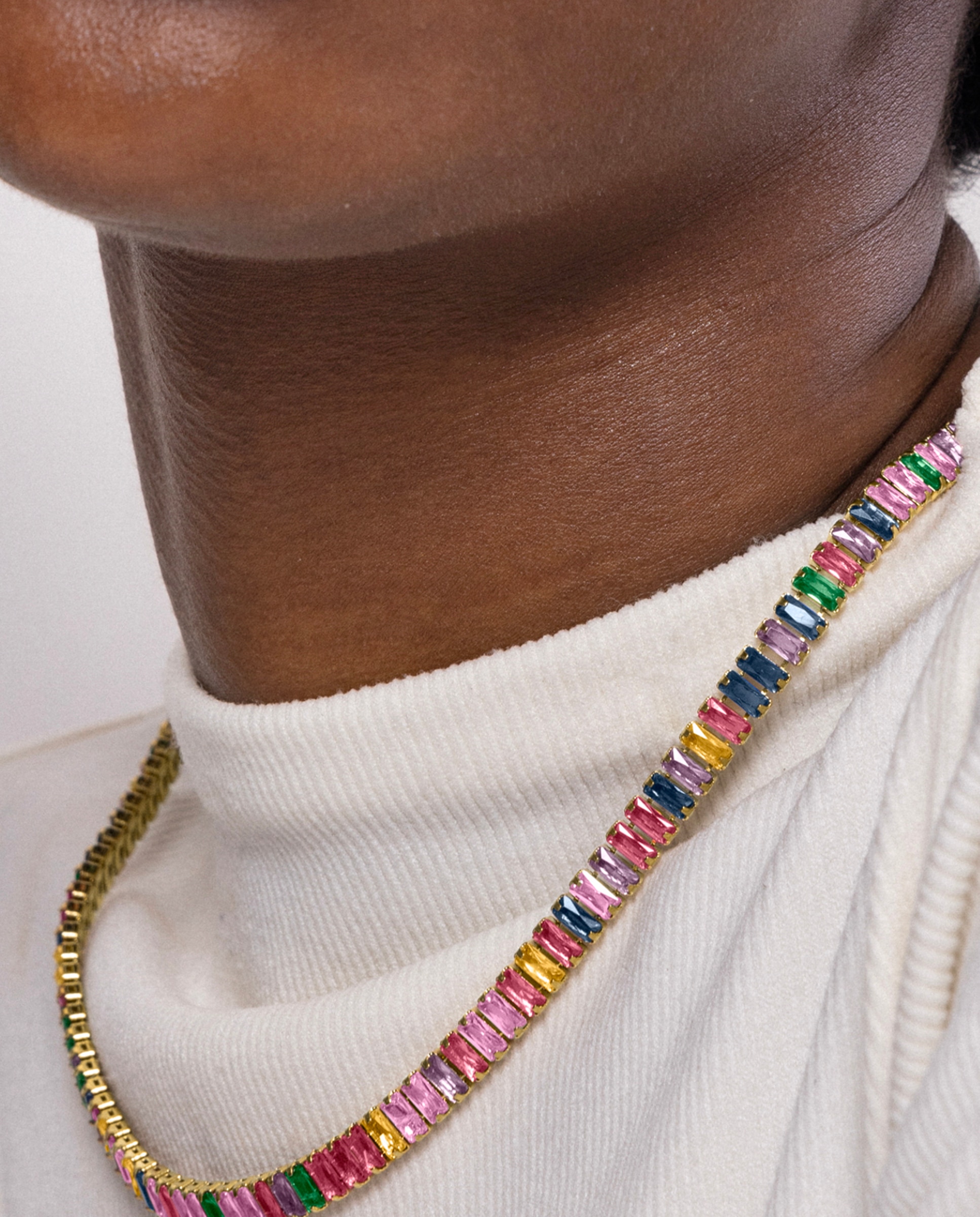 Colar África de Aço com Acabamento em Ouro de 18 Quilates e Zirconita Multicolor Multicolor-4