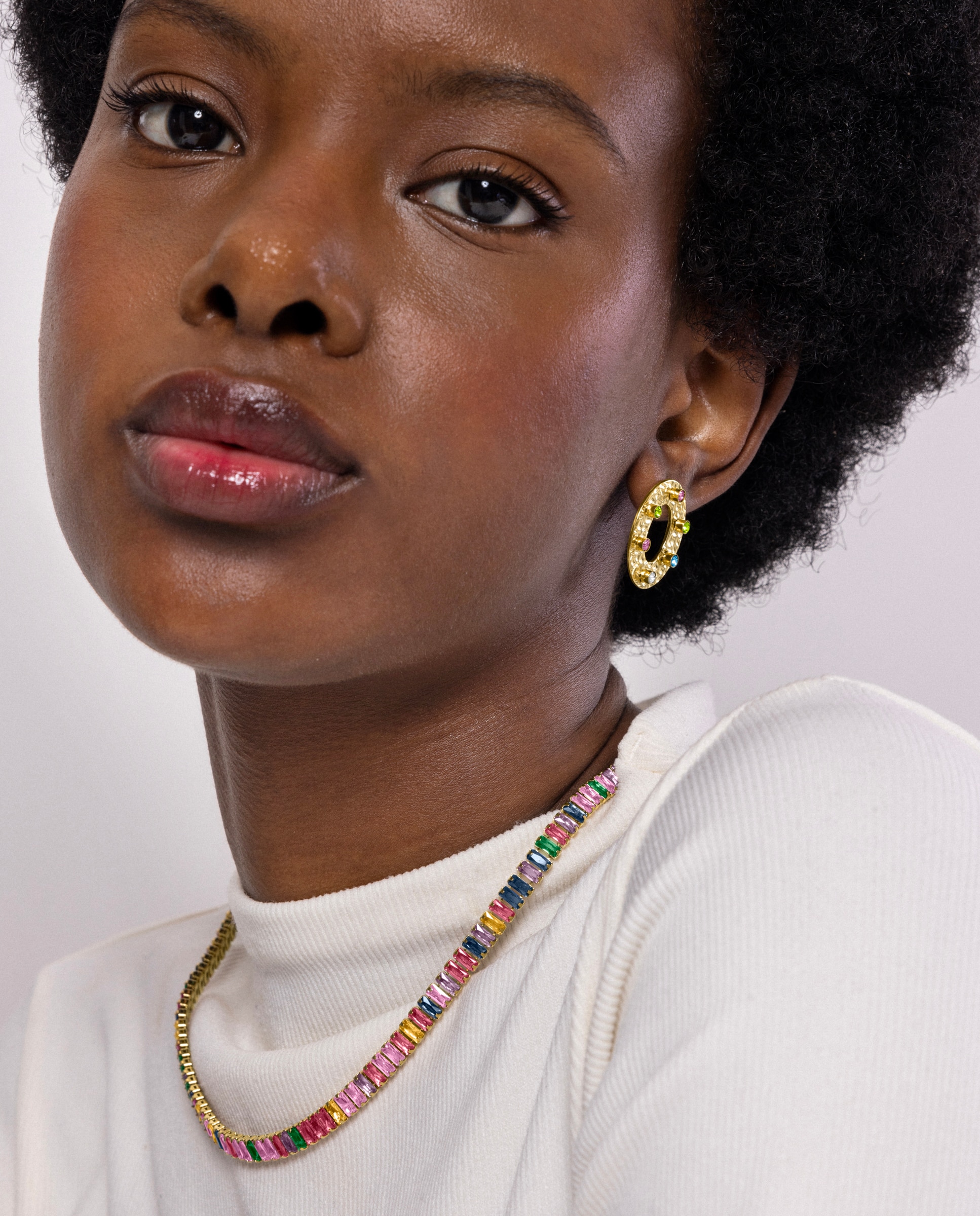 Colar África de Aço com Acabamento em Ouro de 18 Quilates e Zirconita Multicolor Multicolor-5