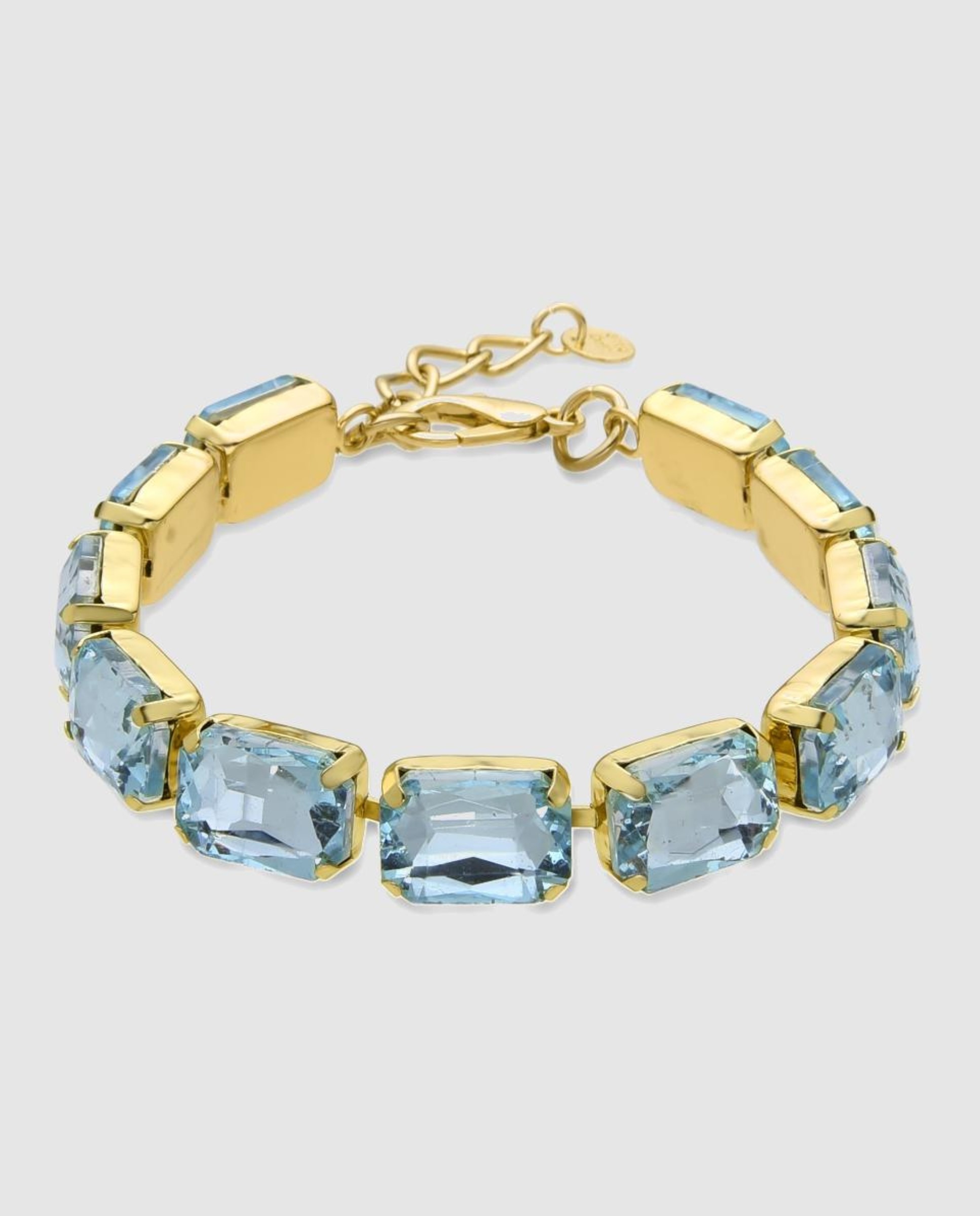 Pulseira de Elos África Acabada em Ouro Amarelo de 18 Quilates com Cristal Azul Azul-1