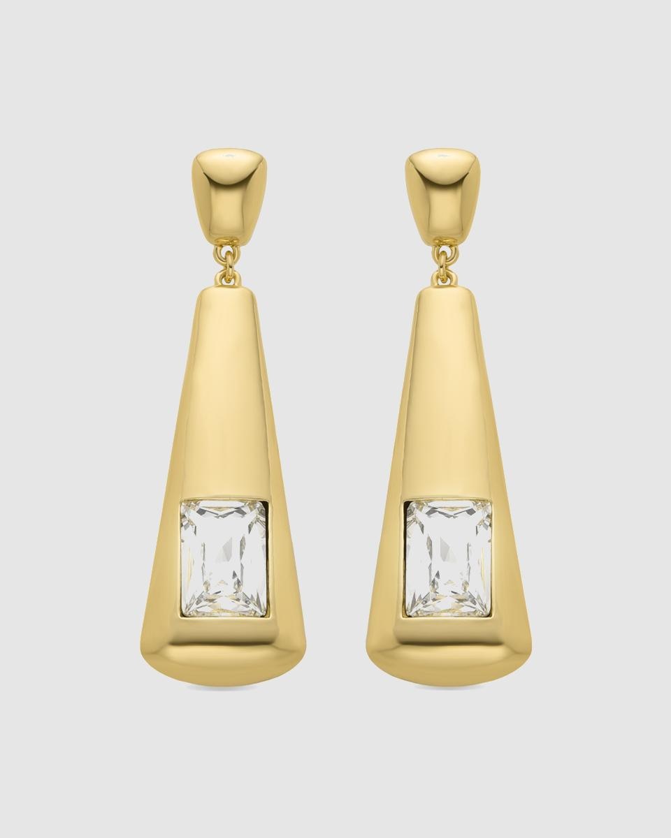 Brincos África Acabados em Ouro Amarelo de 18 Quilates com Zirconita Brilhante Branco-1