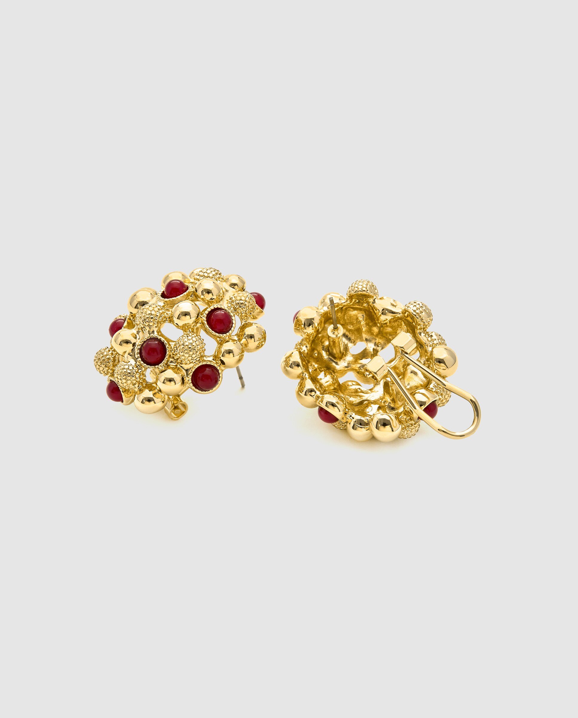 Brincos África Acabados em Ouro Amarelo de 18 Quilates com Coral Vermelho-6