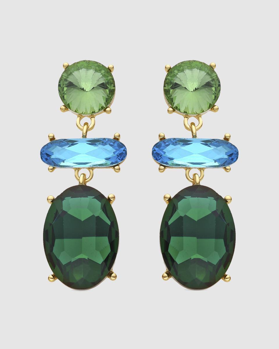 Imagem 0 de Brincos Africa com Acabamentos em Ouro Amarelo de 18k com Cristal Verde