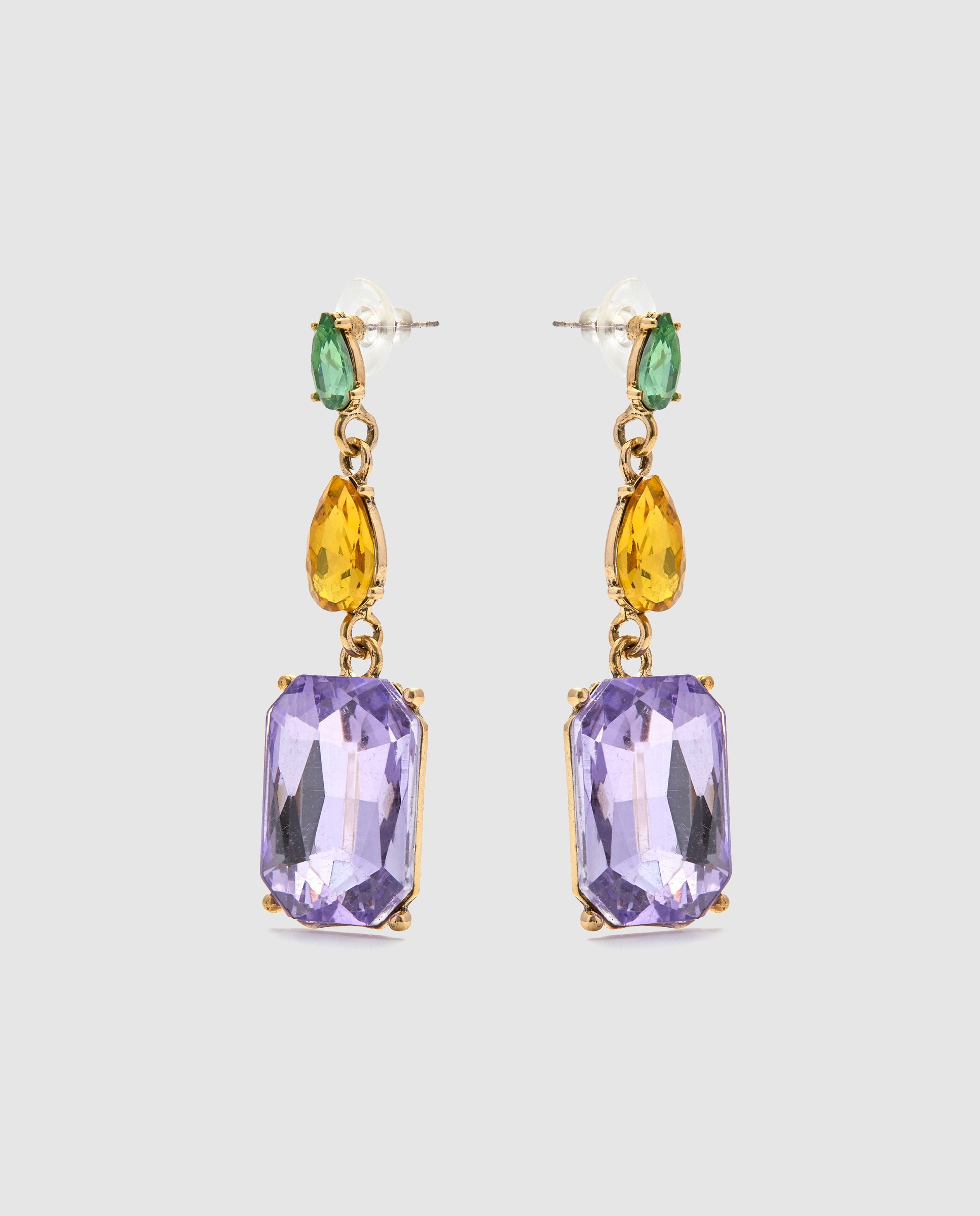 Brincos África com Acabamentos em Ouro Amarelo de 18 Quilates e Cristal Roxo Roxo-3