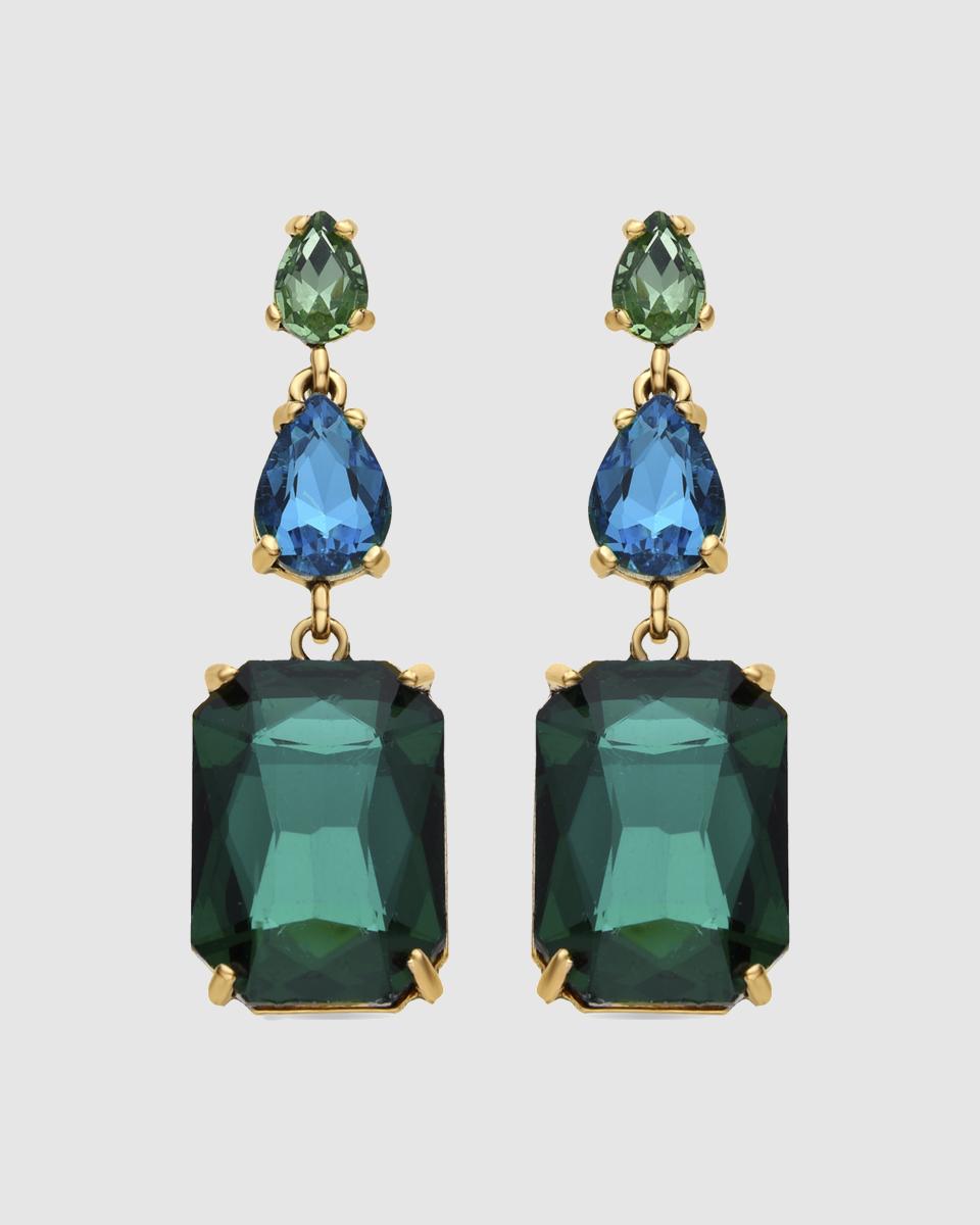 Imagem 0 de Brincos Africa com Acabamentos em Ouro Amarelo de 18k com Cristal Verde