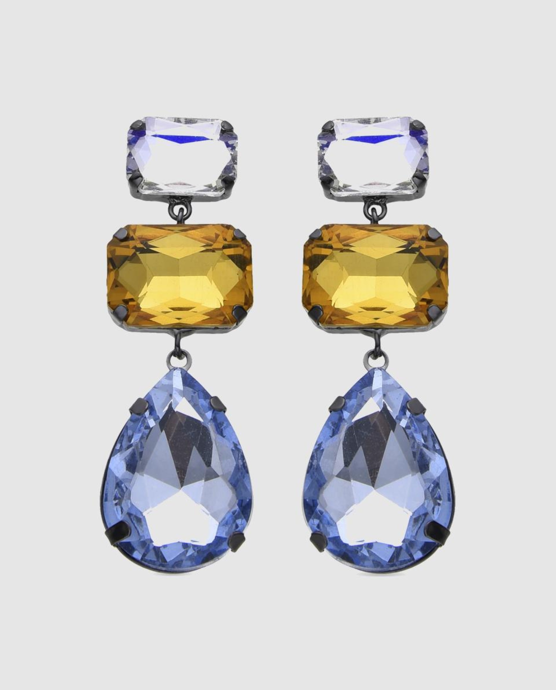 Brincos África Acabados em Ouro Amarelo 18 Quilates com Cristal Azul Azul-1