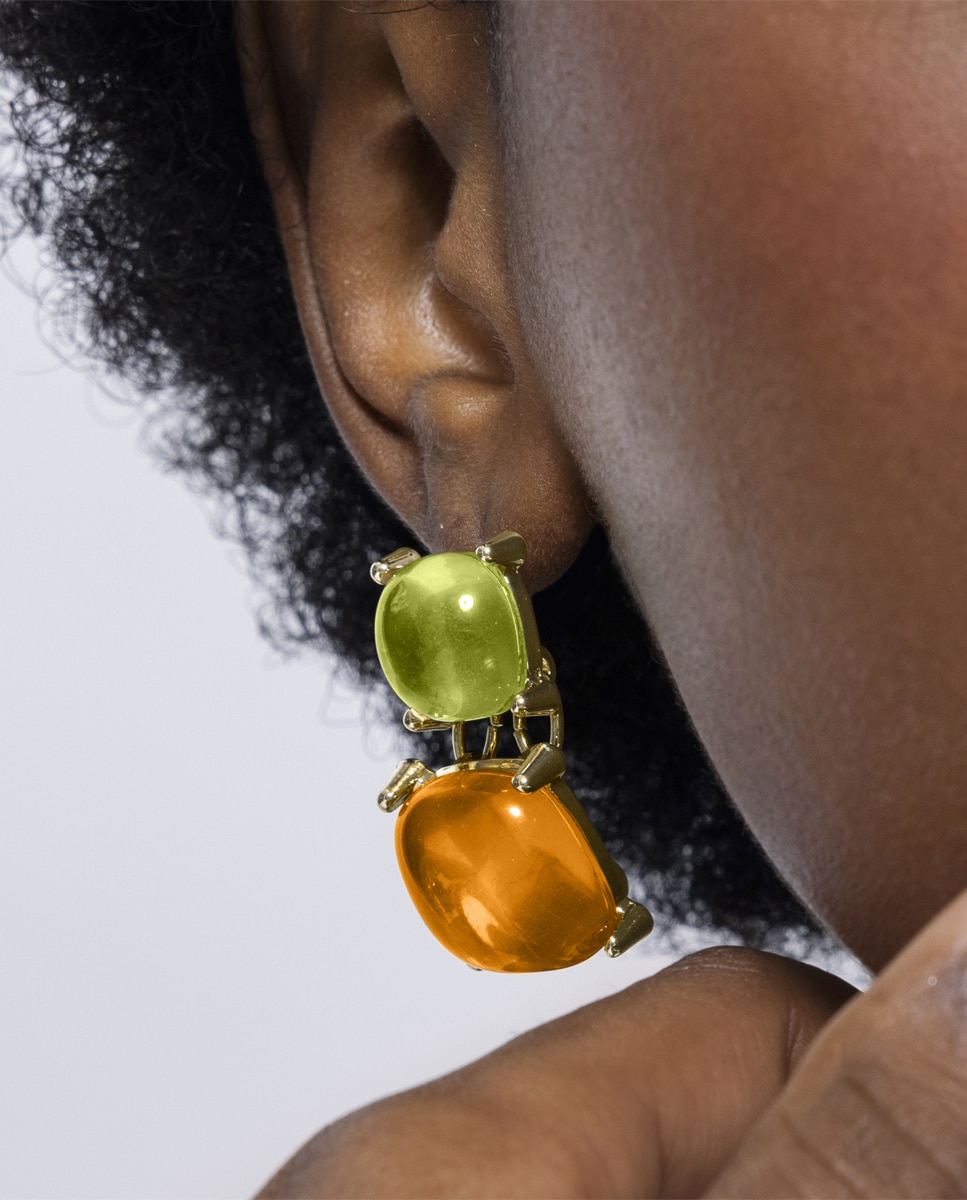 Brincos África Acabados em Ouro Amarelo de 18 Quilates com Cristal Multicolor Ouro-3