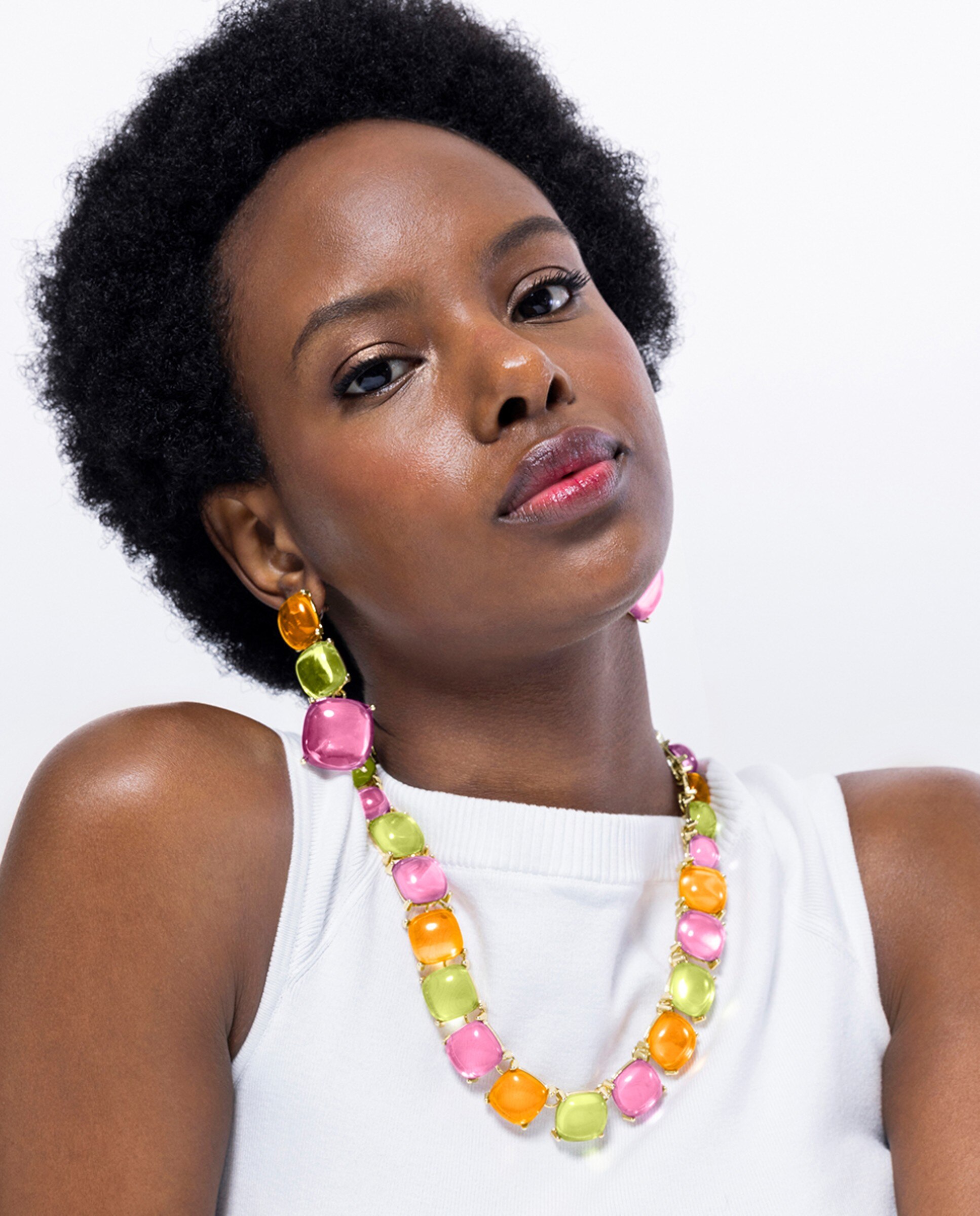 Colar África Acabado em Ouro Amarelo de 18 Quilates com Cristal Multicolor Multicolor-2