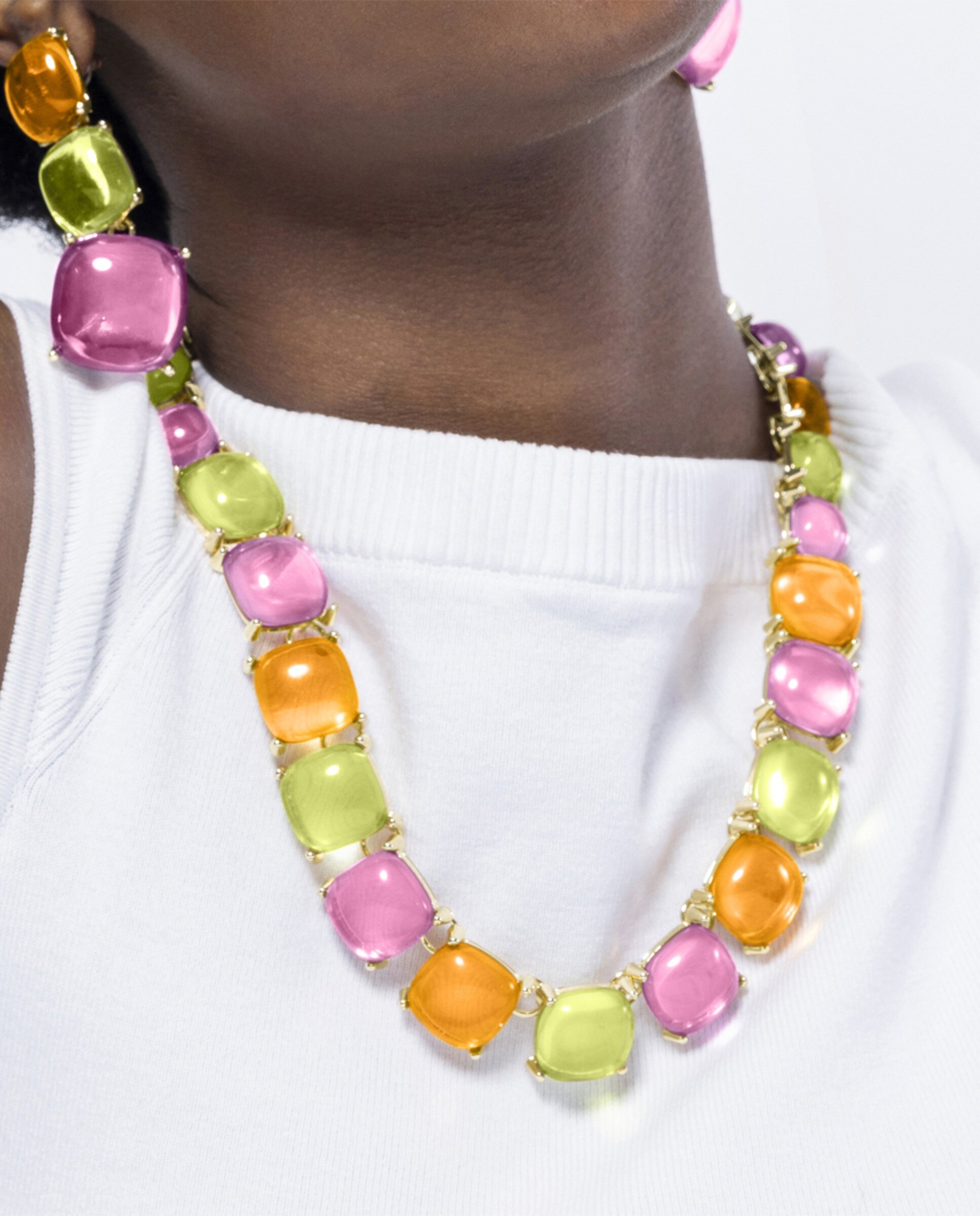 Colar África Acabado em Ouro Amarelo de 18 Quilates com Cristal Multicolor Multicolor-3