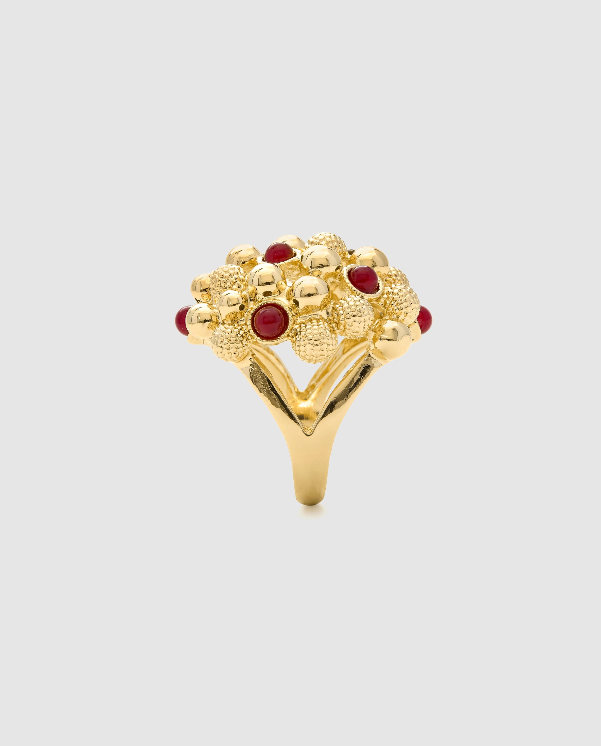 Anel África Acabado em Ouro Amarelo de 18 Quilates com Coral Ouro-3