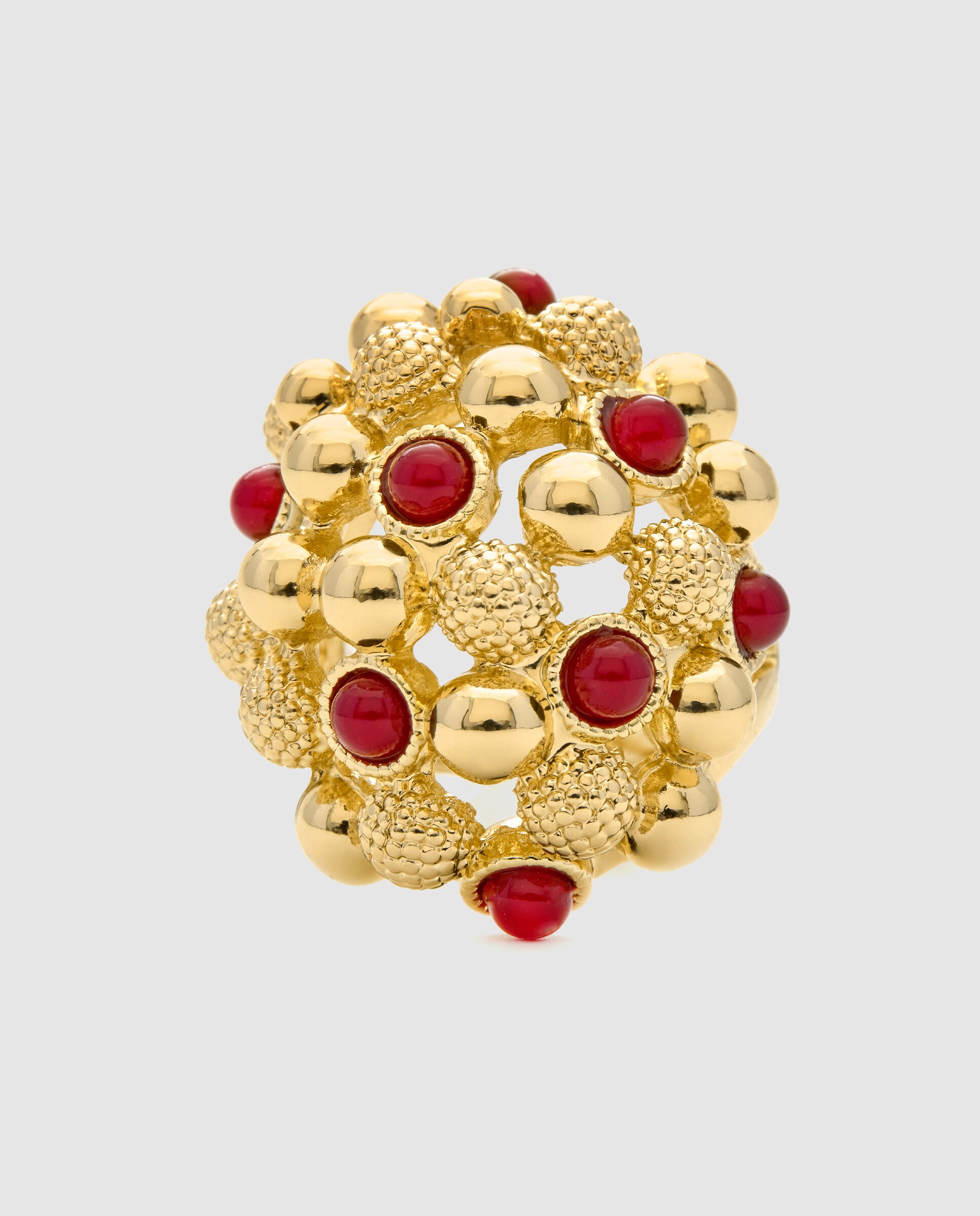 Anel África Acabado em Ouro Amarelo de 18 Quilates com Coral Ouro-6
