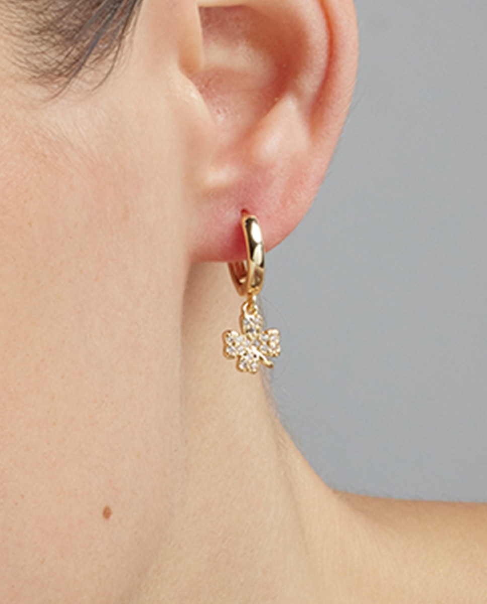 Brincos Basic Acabados em Ouro Amarelo de 18 Quilates com Zirconita Brilhante Ouro-4