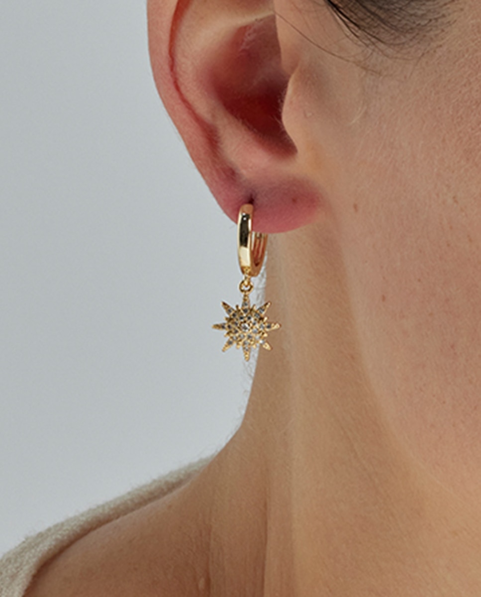 Brincos Basic Acabados em Ouro Amarelo de 18 Quilates com Zirconita Brilhante Ouro-4