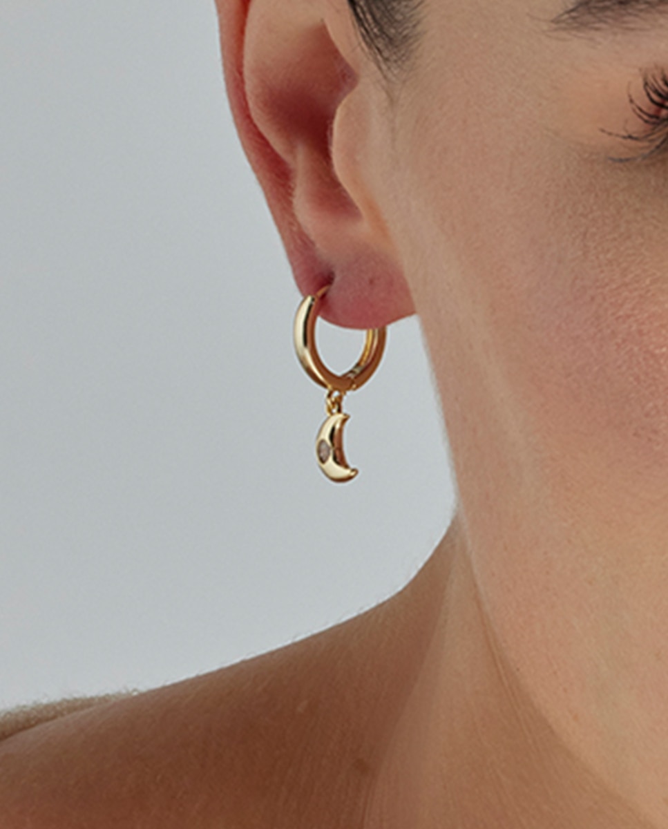 Brincos Basic Acabados em Ouro Amarelo de 18 Quilates com Zirconita Brilhante Ouro-4
