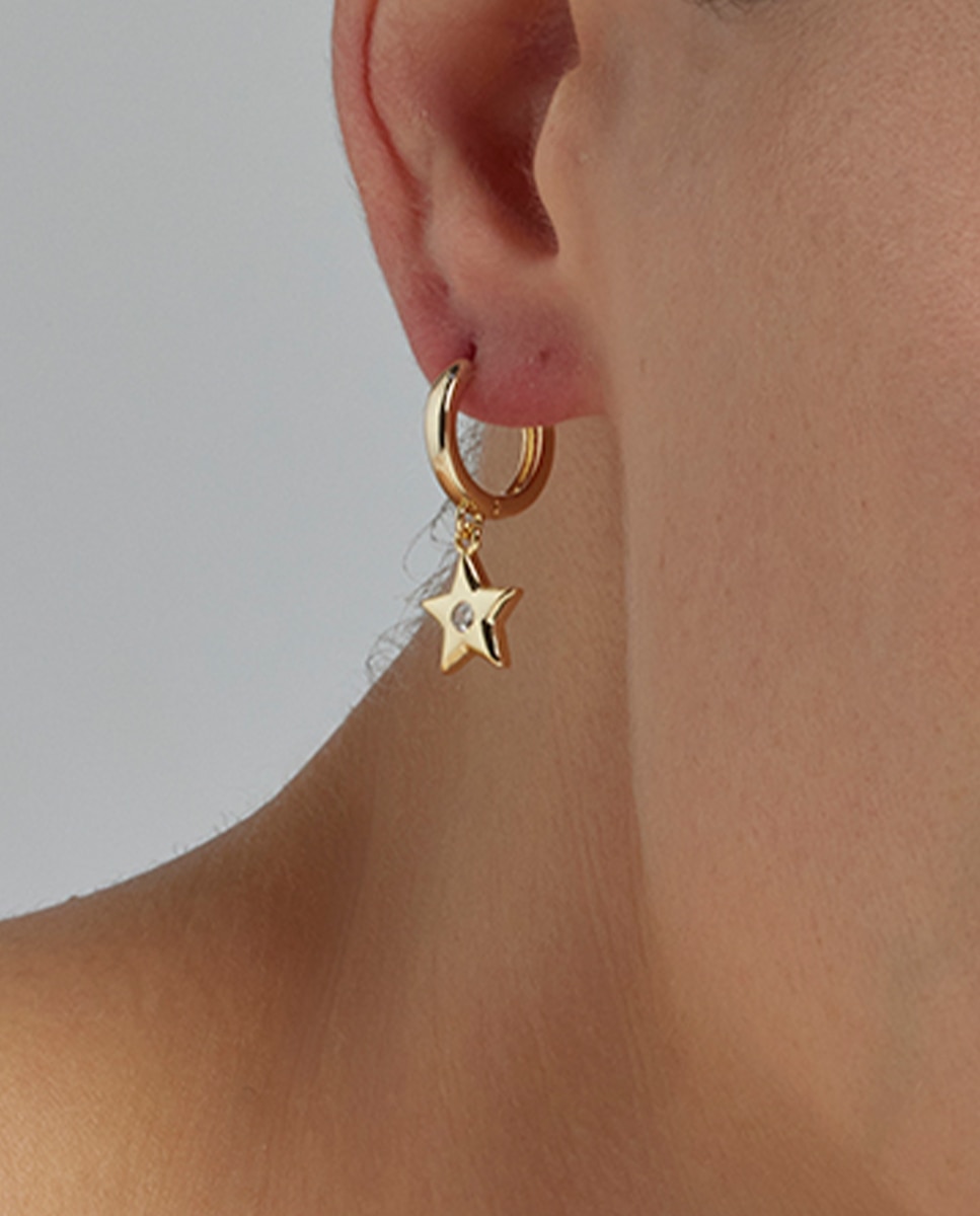 Brincos Basic Acabados em Ouro Amarelo de 18 Quilates com Zirconita Brilhante Ouro-4