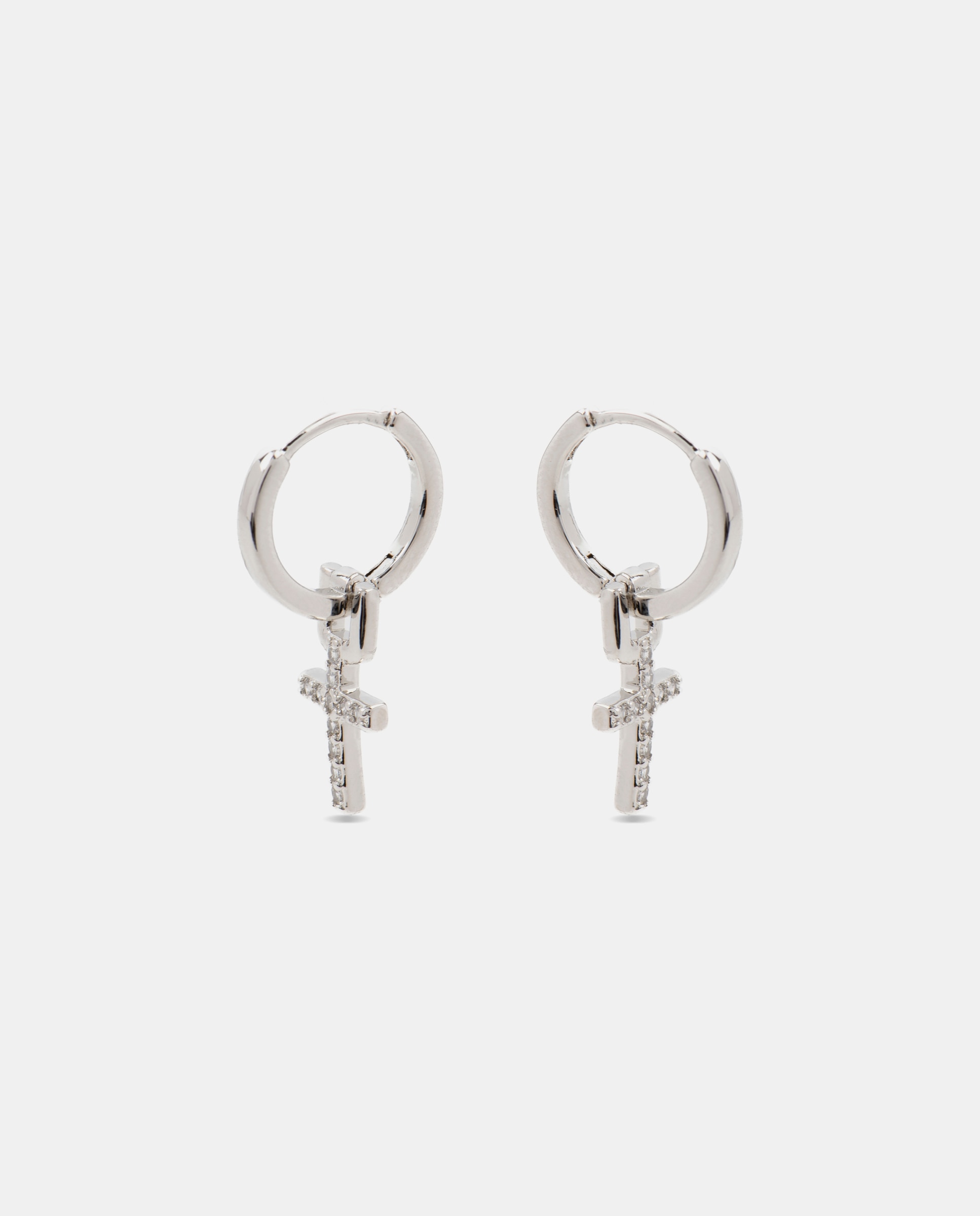 Brincos de Argola África Acabados em Ródio com Zirconita Brilhante Prata brilhante / Transparente-3