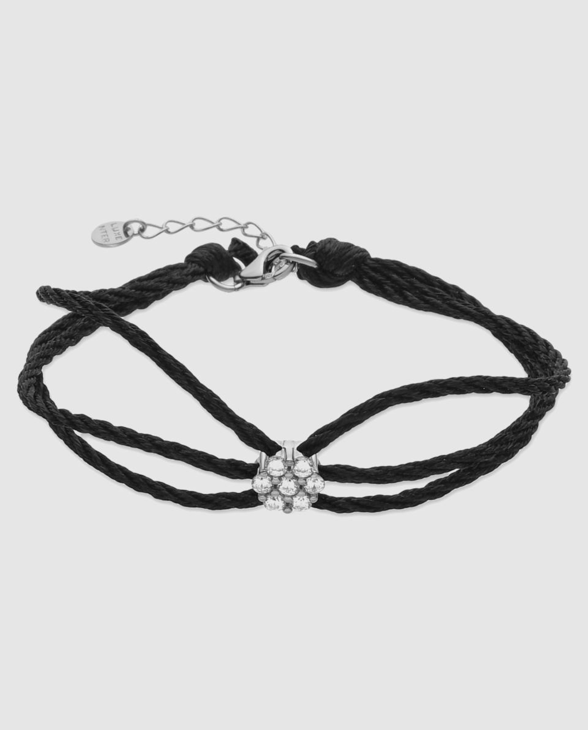 Pulseira de Cordão e Fio Pide Un Deseo de Prata de Lei 925 com Acabamento em Ródio e Zirconita Brilhante Branco-1