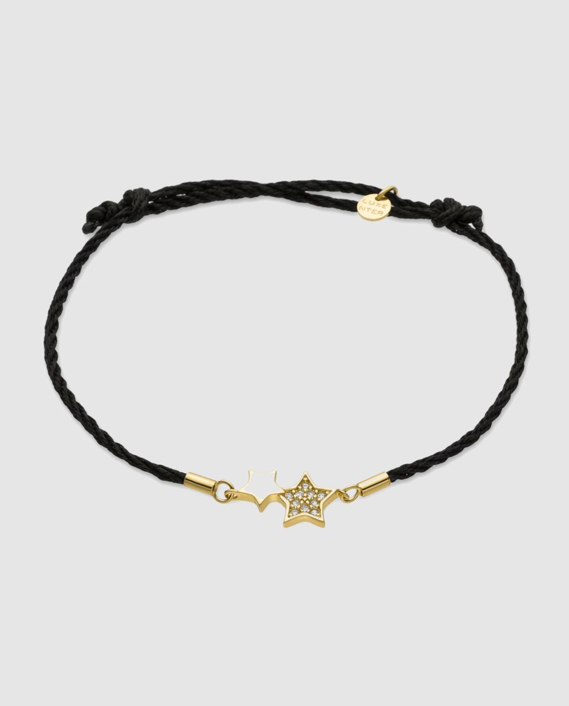Pulseira de Cordão e Fio Pide Un Deseo de Prata de Lei 925 Acabada em Ouro Amarelo de 18 Quilates com Zirconita Brilhante Branco-1