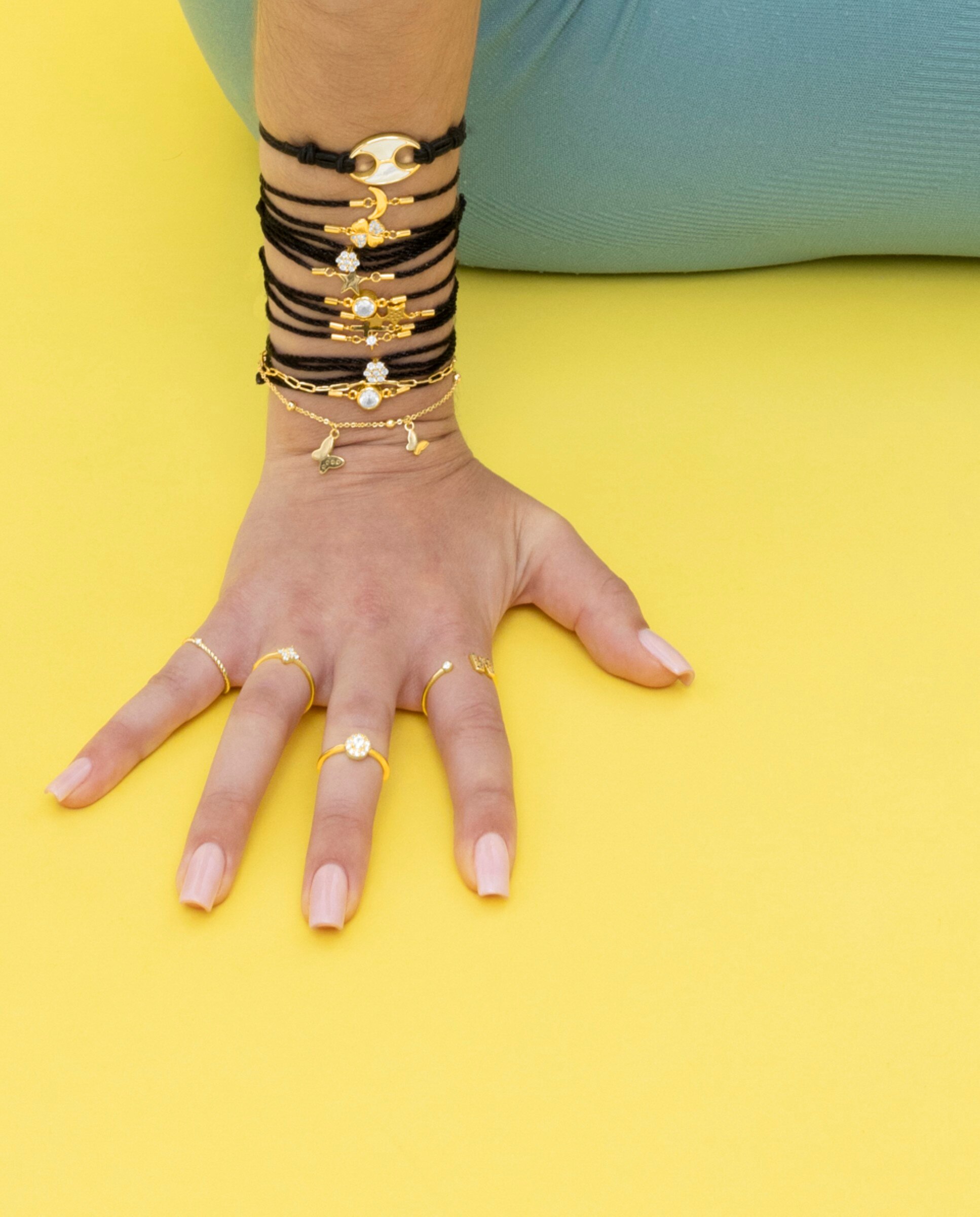 Pulseira de Cordão e Fio Pide Un Deseo de Prata de Lei 925 Acabada em Ouro Amarelo de 18 Quilates com Zirconita Brilhante Branco-3