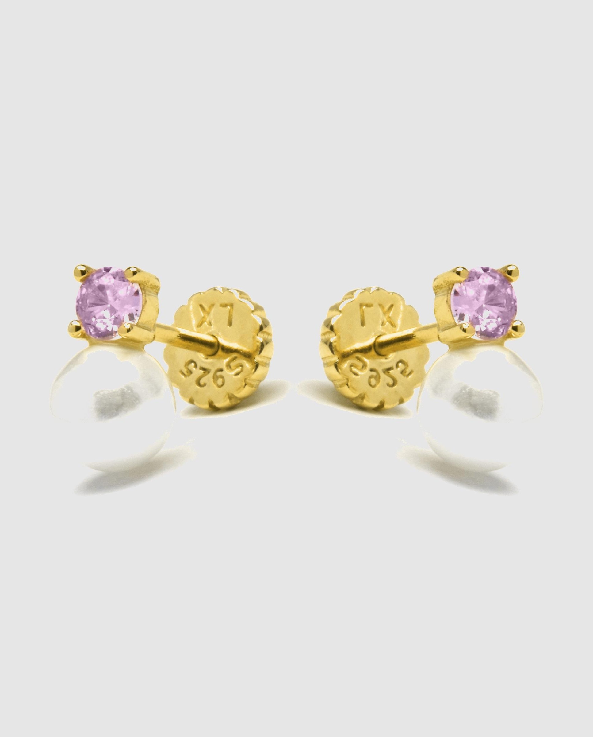 Brincos Kids And Baby de Prata de Lei 925 com Acabamento em Ouro de 18 Quilates e Zirconita Rosa Rosa-3