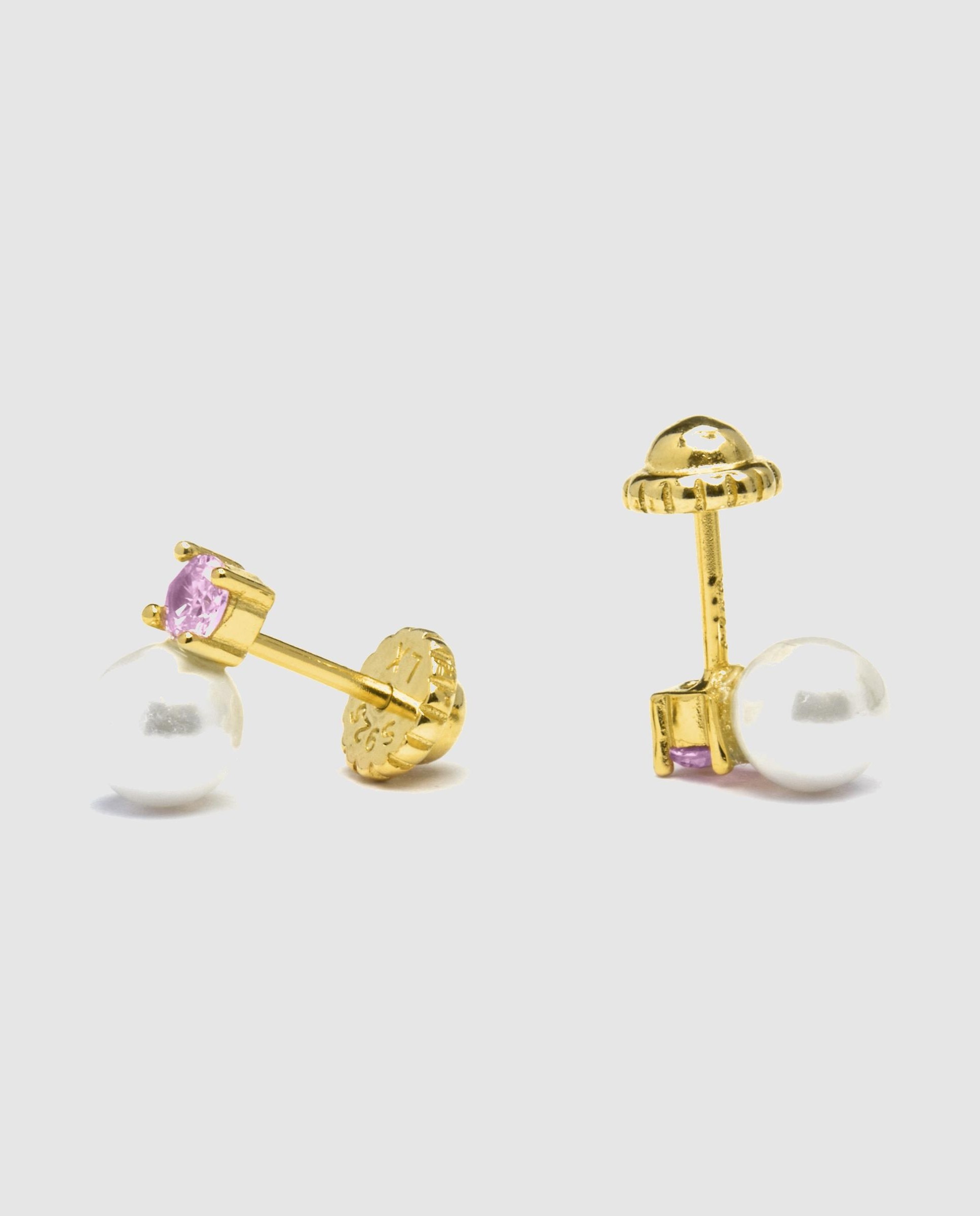 Brincos Kids And Baby de Prata de Lei 925 com Acabamento em Ouro de 18 Quilates e Zirconita Rosa Rosa-4