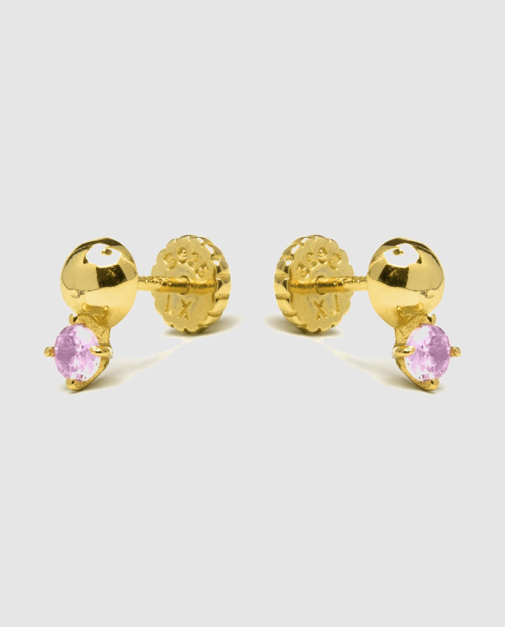 Brincos Kids And Baby de Prata de Lei 925 com Acabamento em Ouro de 18 Quilates e Zirconita Rosa Rosa-3
