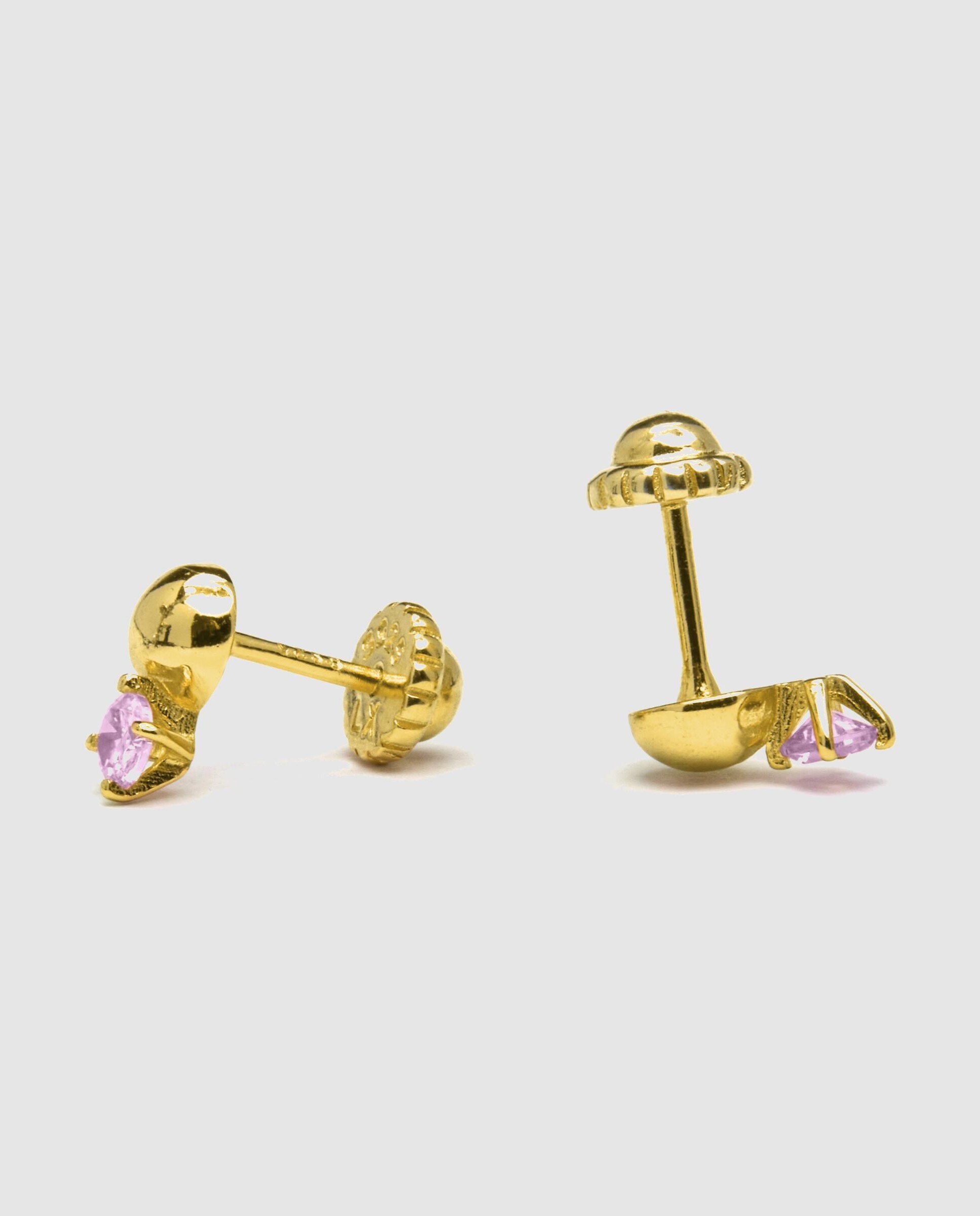 Brincos Kids And Baby de Prata de Lei 925 com Acabamento em Ouro de 18 Quilates e Zirconita Rosa Rosa-4