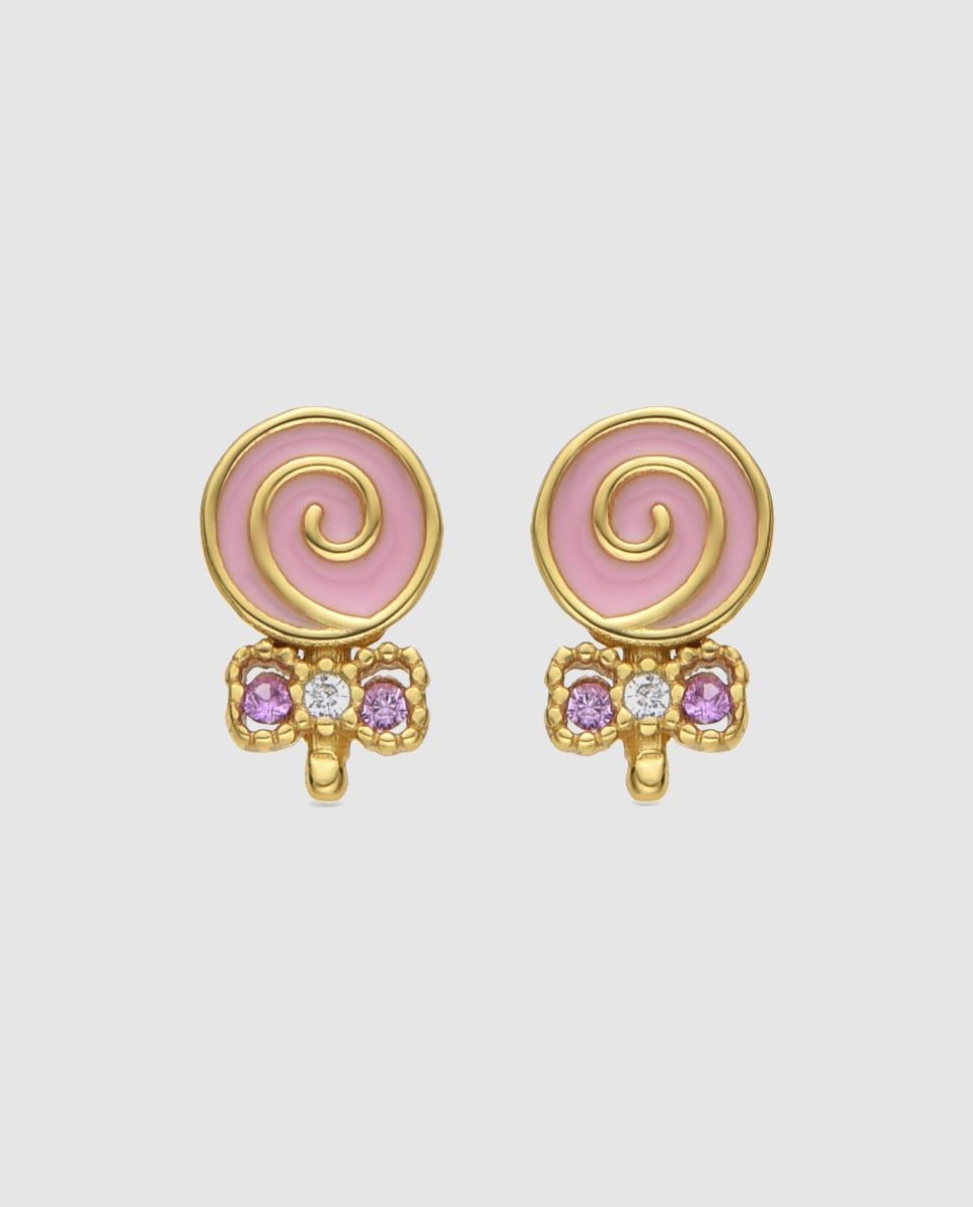 Imagem 0 de Brincos Kids And Baby de Prata de Lei 925 com Acabamento em Ouro de 18 Quilates e Zirconita Rosa