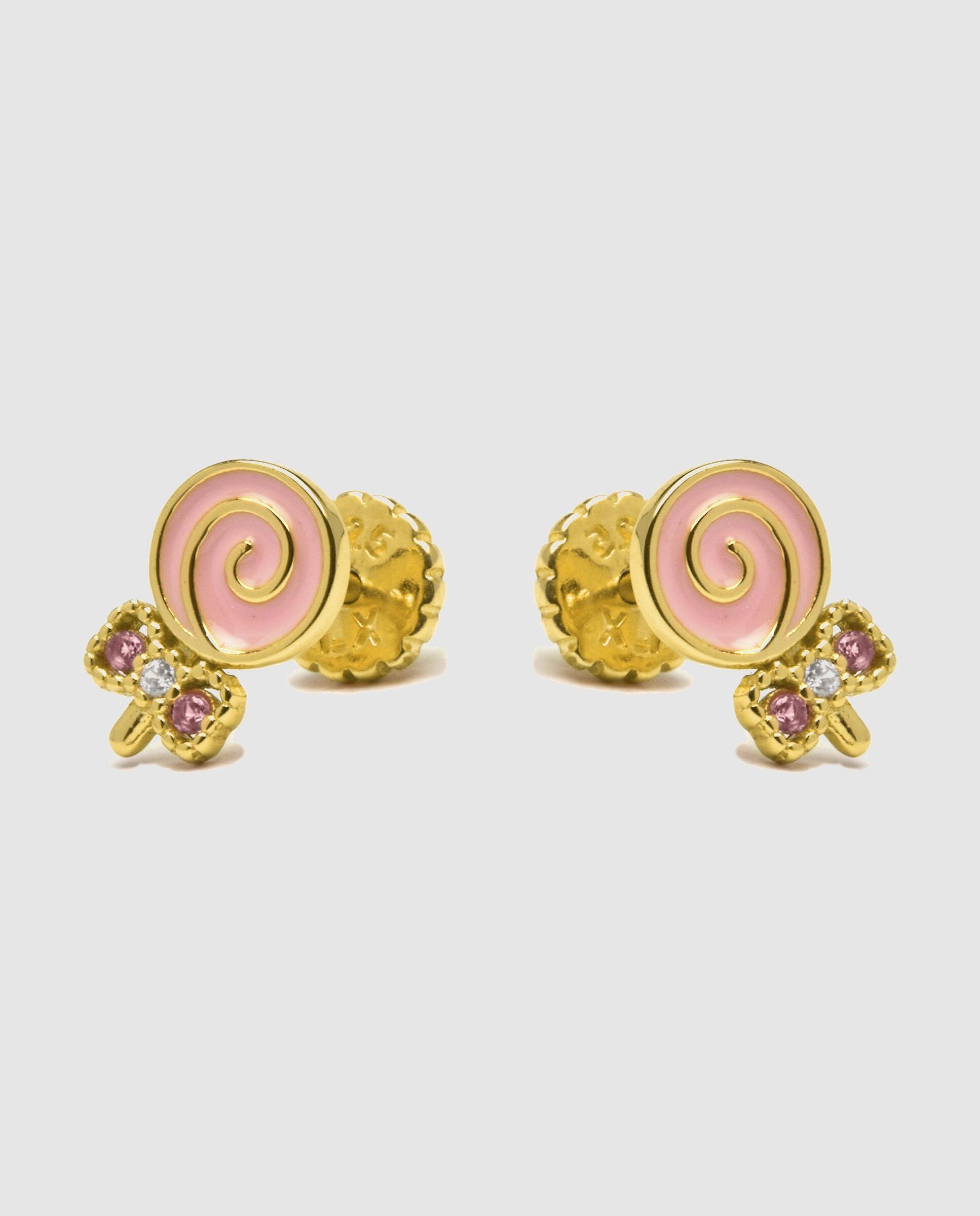 Brincos Kids And Baby de Prata de Lei 925 com Acabamento em Ouro de 18 Quilates e Zirconita Rosa Rosa-2