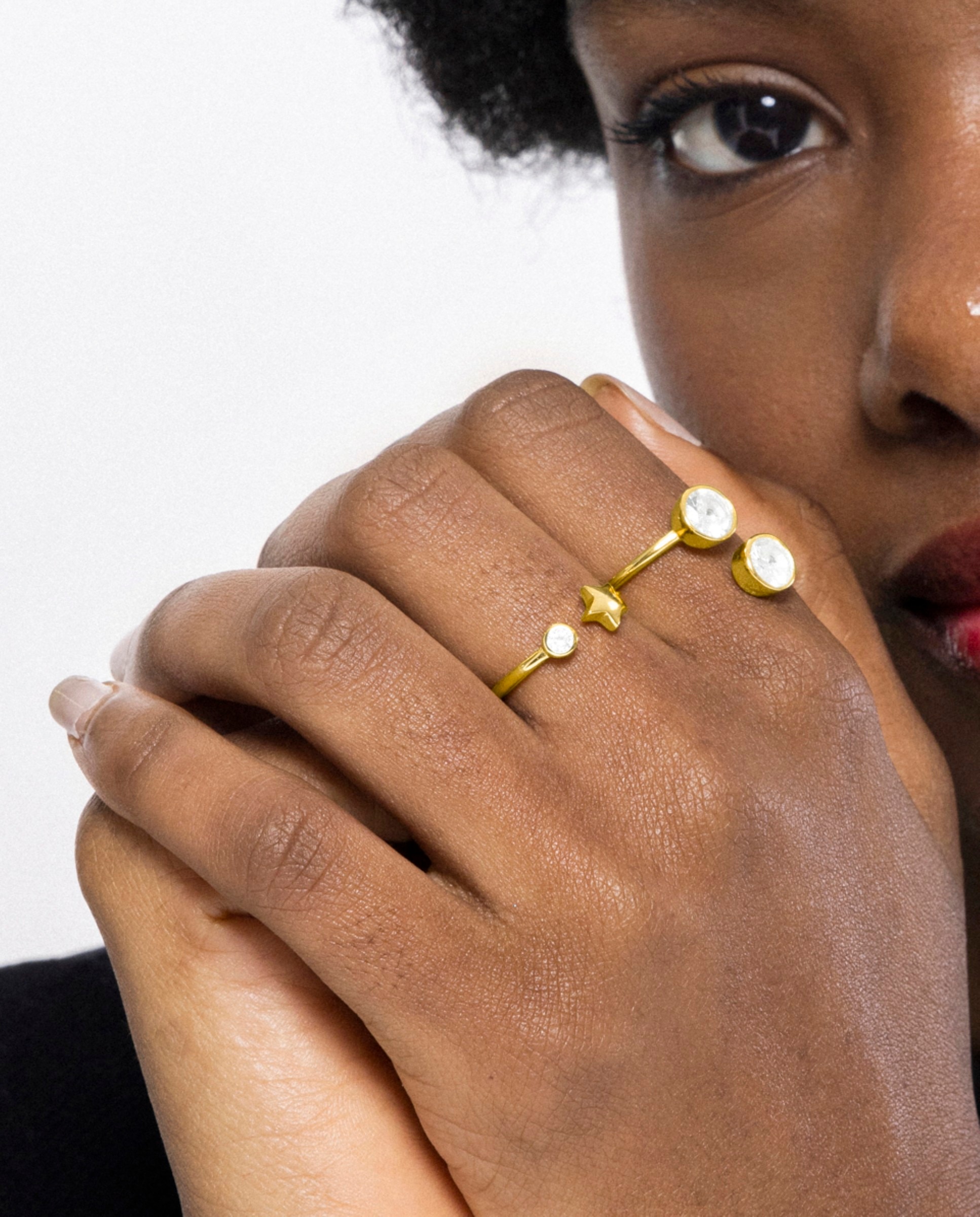 Anel Ajustável Pide Un Deseo de Prata de Lei 925 com Acabamento em Ouro Amarelo de 18 Quilates e Zirconita Brilhante Branco-3